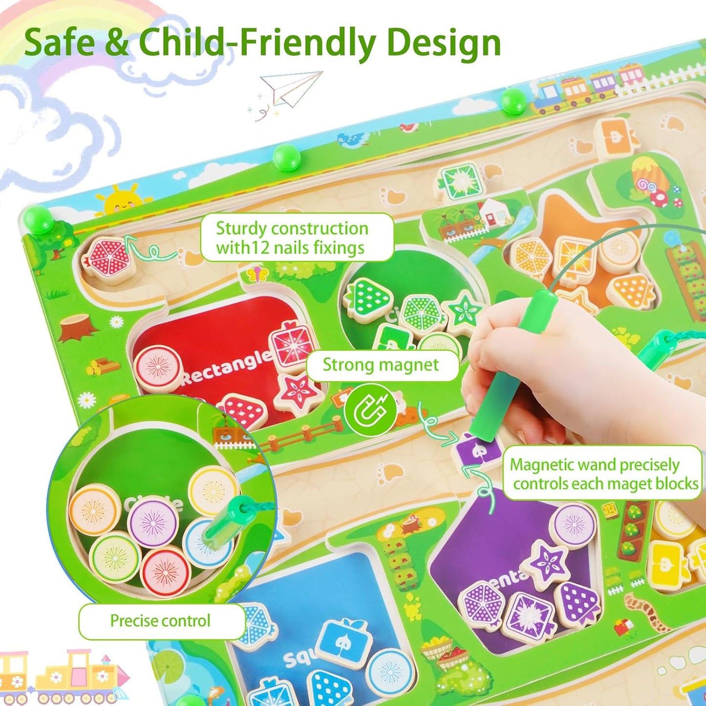 Magnetic Color & Shape Maze, Toddler Montessori Toys for 3 4 5 Year Old Girl Boy Birthday Gift, Magnetic Puzzles Board for Kids, Wooden Magnets Color Shape Sorting Toys, Preschool Learning Activities