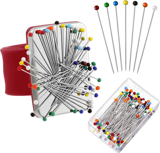 Magnetic Wrist Sewing Pincushion with 100 Pieces 1.5 Inch Ball Head Sewing Pins Set Wrist Magnetic Pin Holder Gift Supplies(Red)
