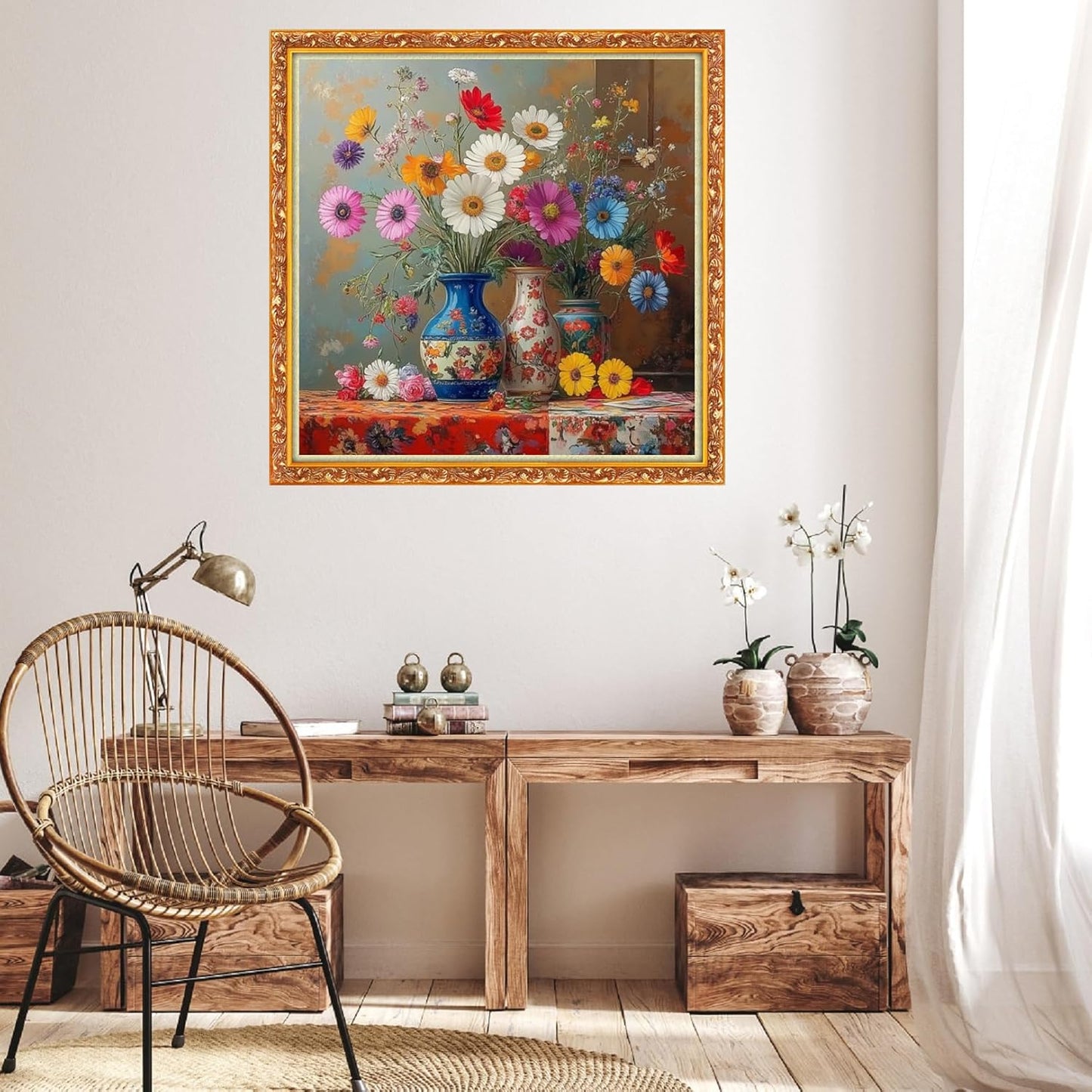 Hopeart Stamped Cross Stitch Kits for Beginner Embroidery Kits for Beginners Adults DIY 11CT Cross Stitch Patterns Needlepoint Kits Crossstitching Kits-Colorful Flower vase 18x18 inch