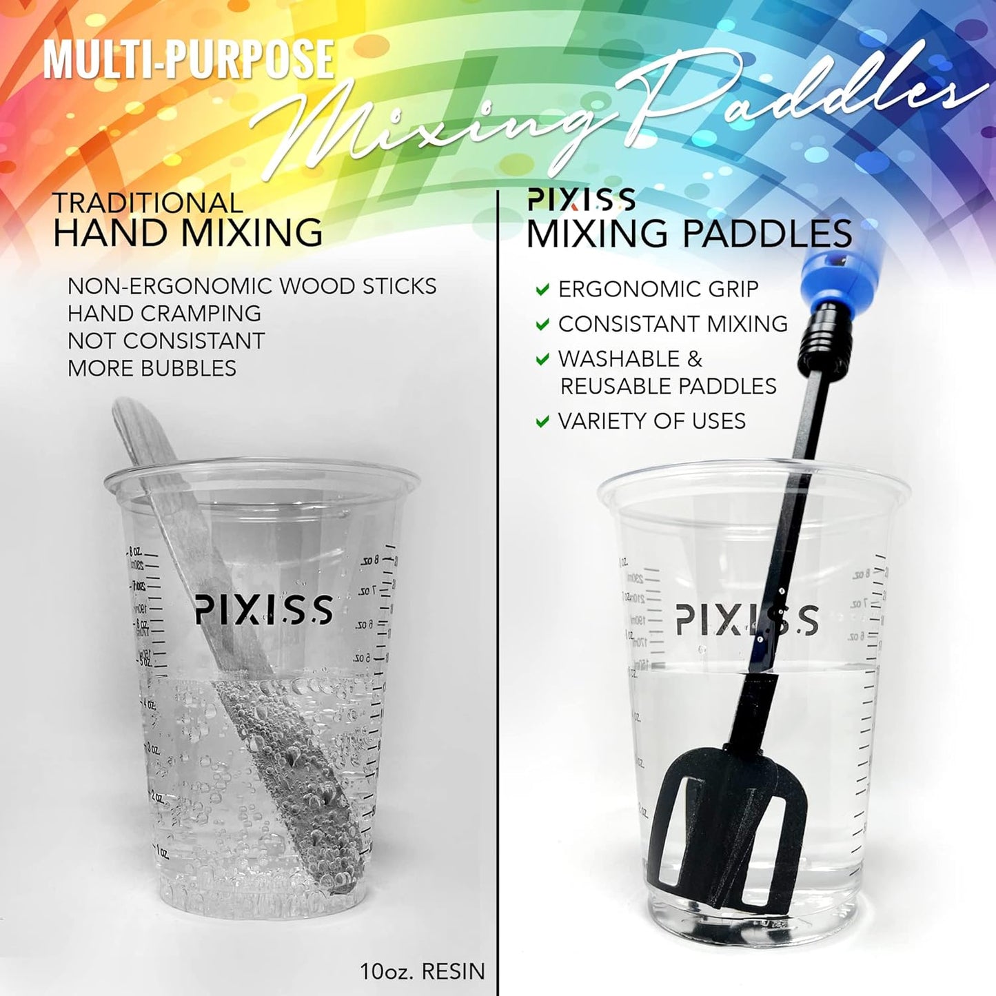 Resin Mixer Epoxy Plastic Paddles - 3 Reusable Pixiss Multipurpose Bidirectional Paint Stirrer for Drill Epoxy & Paint Mixer Drill Attachment - Paint Stirrers Epoxy Stirrer - Paint Mixer for Drill