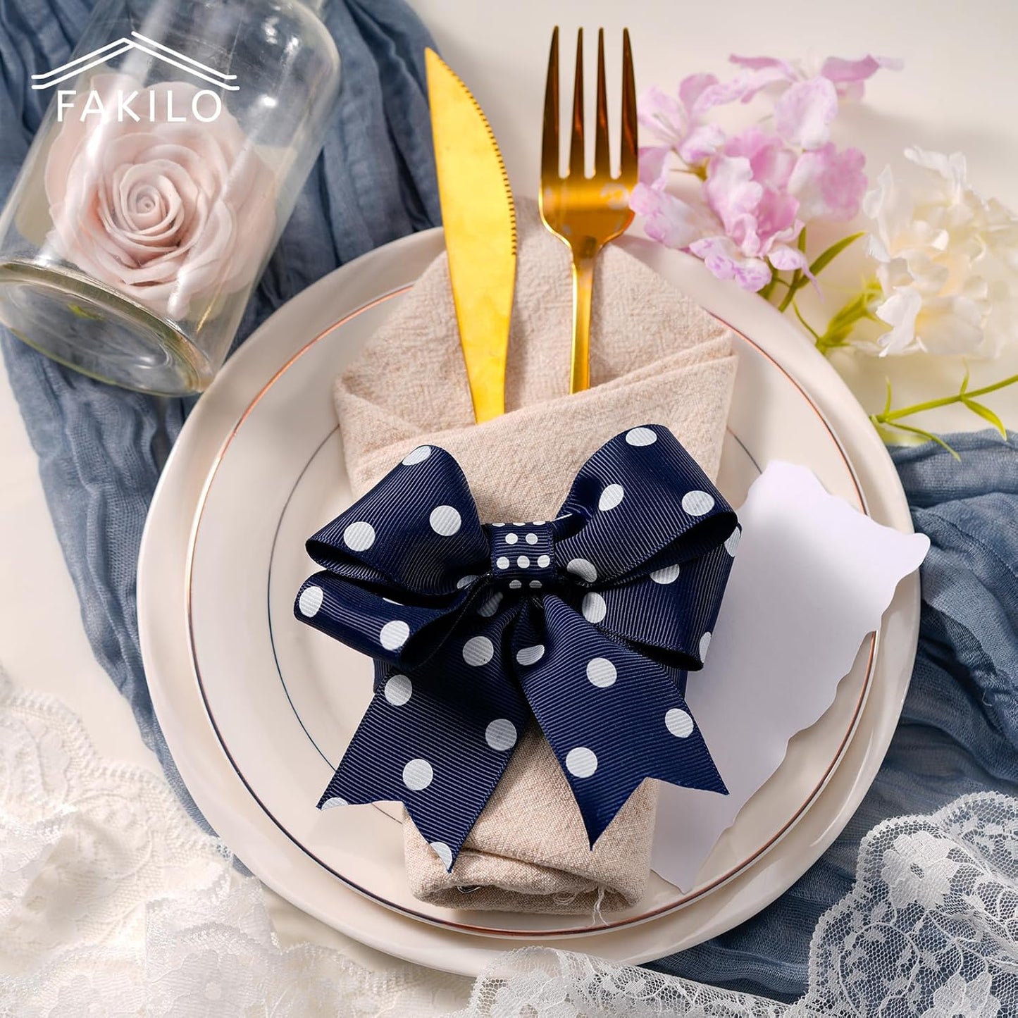 Polka Dot Grosgrain Ribbon 1.5 Inch, 25 Yards Spool Navy Blue and White Dot Craft Ribbon for Christmas Gift Wrapping DIY Crafts Hair Bows Wedding Party Decor Sewing and Home Decoration