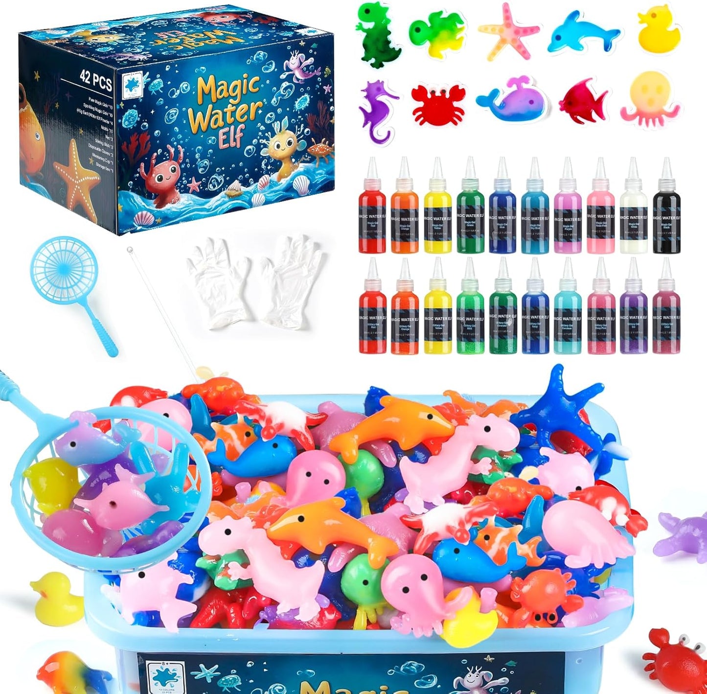 Magic Water Elf Toy Kit - 65ml Aqua Fairy Water Gel Kit for Kids with 20 Magic Gel & 10 Molds, Make Your Own Water Pets & Squishy Toys, Arts and Craft Kits for Kids Ages 8 9 10 Years Old