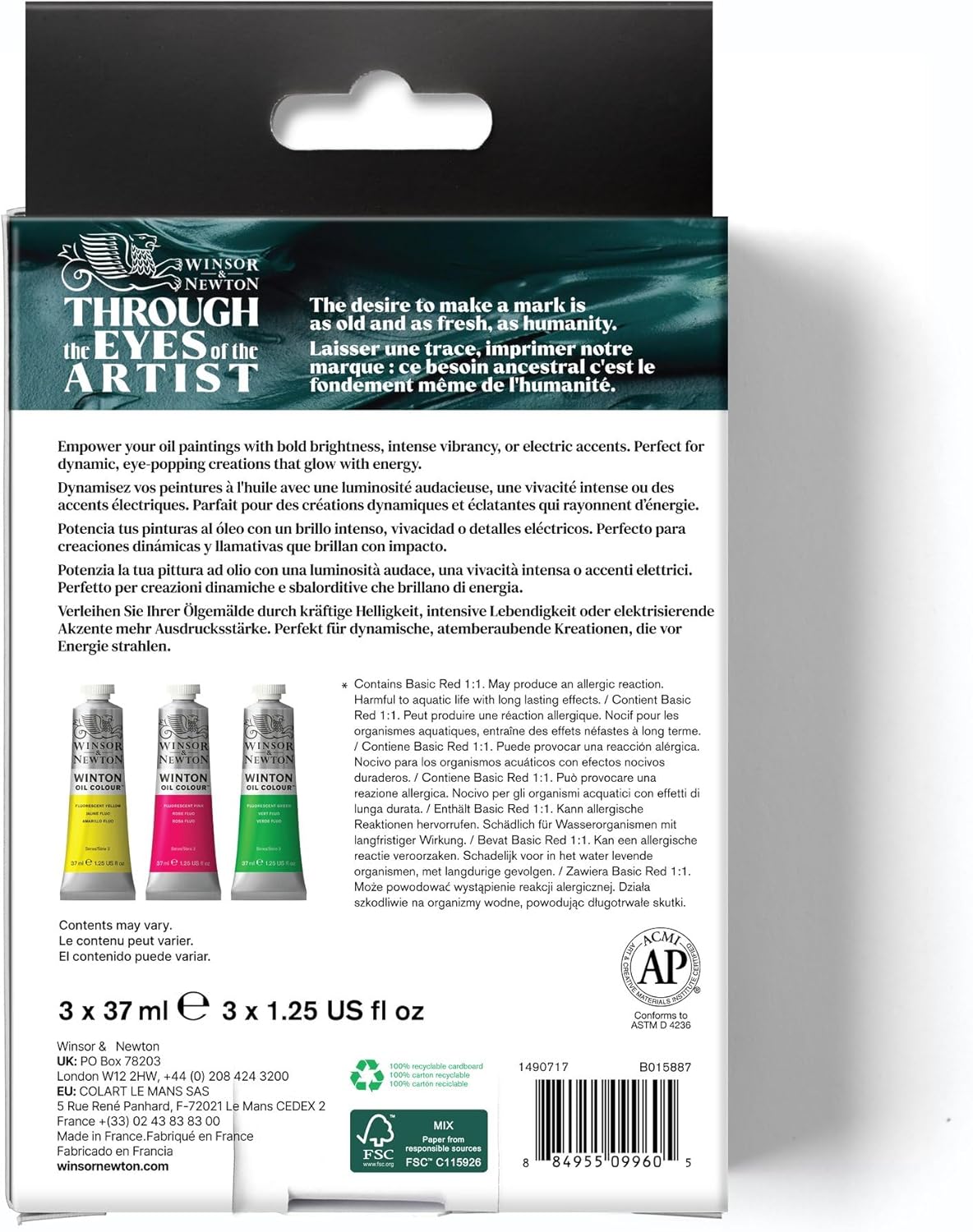 Winsor & Newton Winton Oil Color Paint Set, Fluorescent, 3 x 37ml Tubes