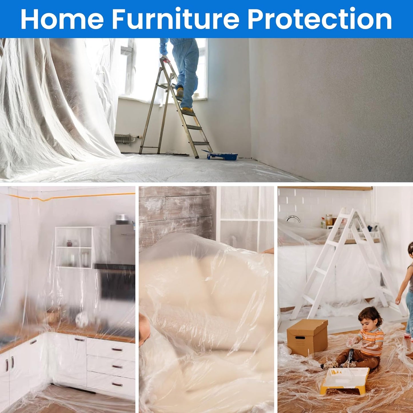 TAPEBEAR Pre-Taped Masking Film 22inch x 30yard(550mmx 27m), Plastic Cover for Painting, Tape and Drape, Plastic Sheeting for Automotive, Floor, Appliance and Furniture, 3Rolls