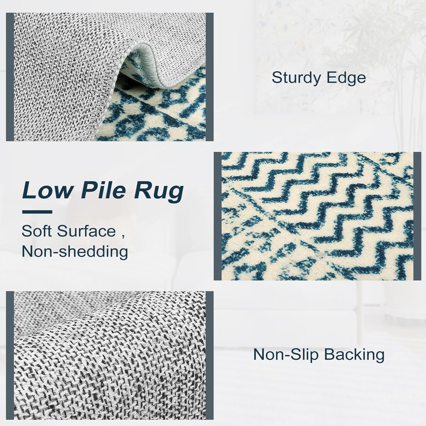 Geometric Moroccan Small Rug 2x3, Soft Non-Slip Distressed Retro Blue Rug Front Door Mat, Machine Washable Kitchen Rug Indoor Door Mats for Entryway Bedroom Bathroom Kitchen