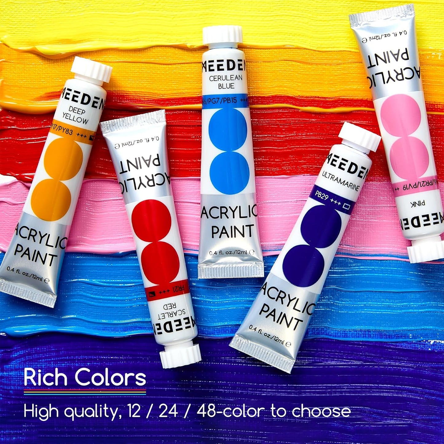 MEEDEN Beginners Acrylic Paint Set: 24 Colors 12ml/0.41 fl oz Heavy Body Art Craft Paints - Non-Toxic Rich Pigment Hobbists Halloween Pumpkin Painting for Kids Adults on Canvas Wood Fabric