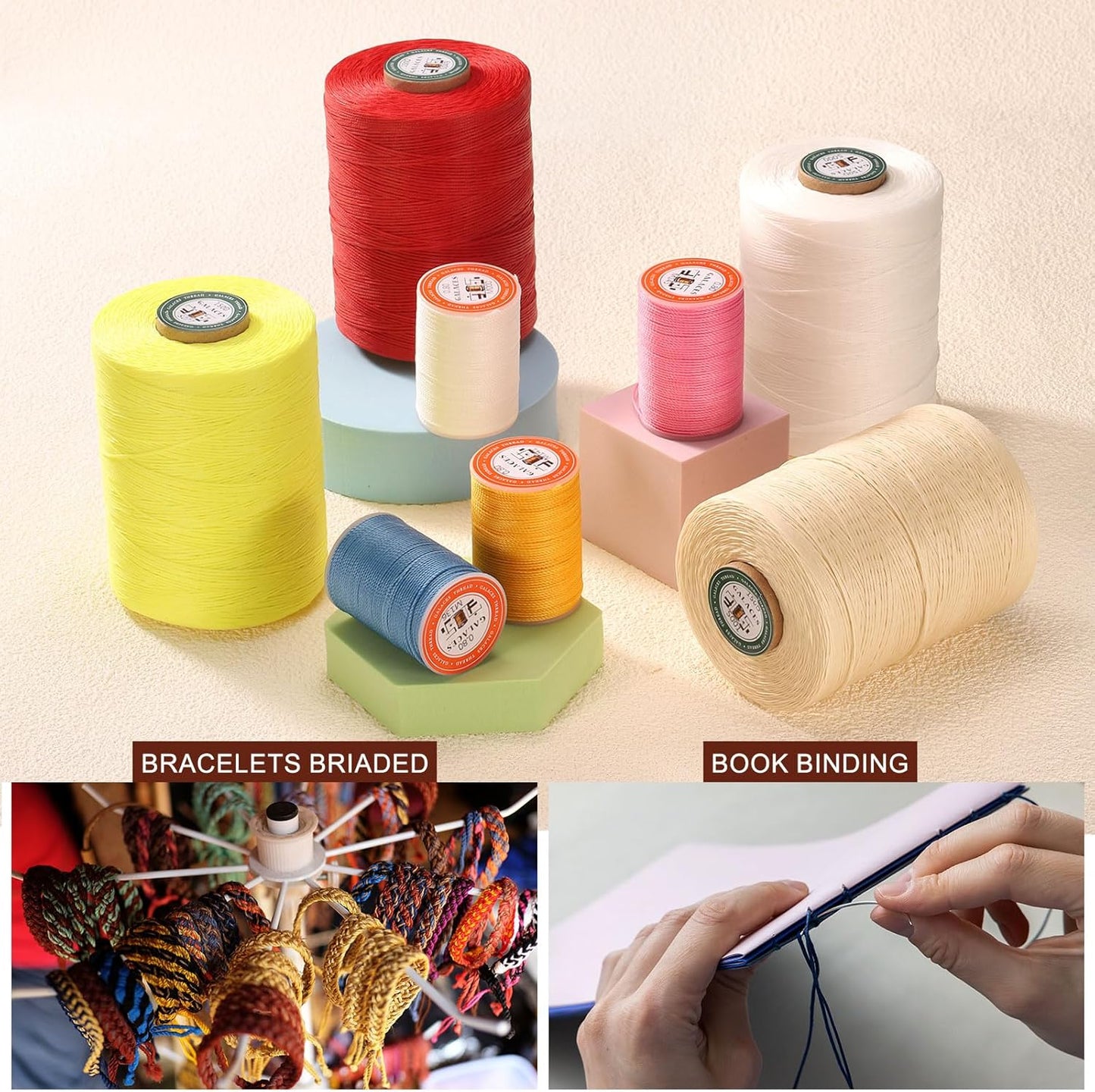 uxcell Round Leather Sewing Waxed Thread, 55m / 60 Yards Wax Polyester String, 0.8mm Waxed Stitching Cord for Leather Crafts, Bookbinding, Bracelets Braided, Mint Green
