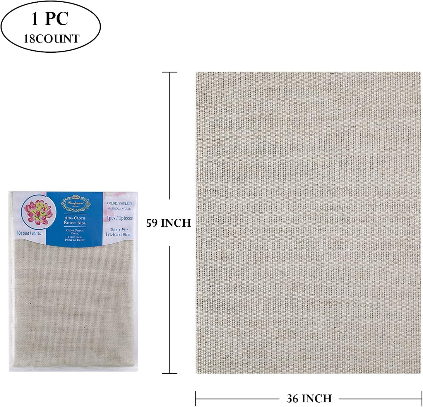 Aida Cloth Big Size 18 Count, Light Oatmeal Cross Stitch Fabric, 59 inch by 36 inch (59 inch by 1 Yard)