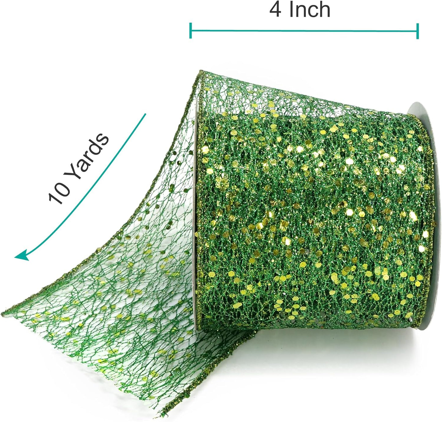 CT CRAFT LLC Sparkling Glitter Mesh Wired Ribbon 4" x 10 Yards Green for Christmas Home Decor Bow Gift Wrapping DIY Crafts Wreath