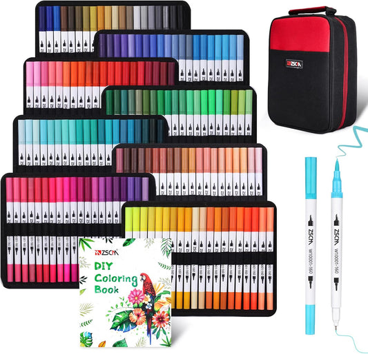 ZSCM 160 Colors Duo Tip Brush Markers Art Pen Set, Artist Fine and Brush Tip Colored Pens, for Adult Coloring Books Christmas Cards Drawing, Note taking Lettering Calligraphy Journaling