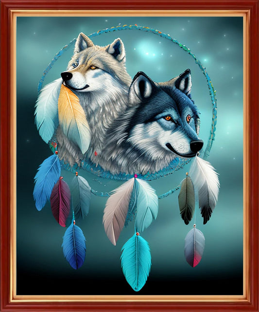 Dimensean Stamped Cross Stitch Kits Full Range of Embroidery Patterns Starter Kits for Beginners Adult or Kids DIY Cross Stitches Needlepoint Kits 11CT-Wind Chime Wolf 15.7x19.7 inch