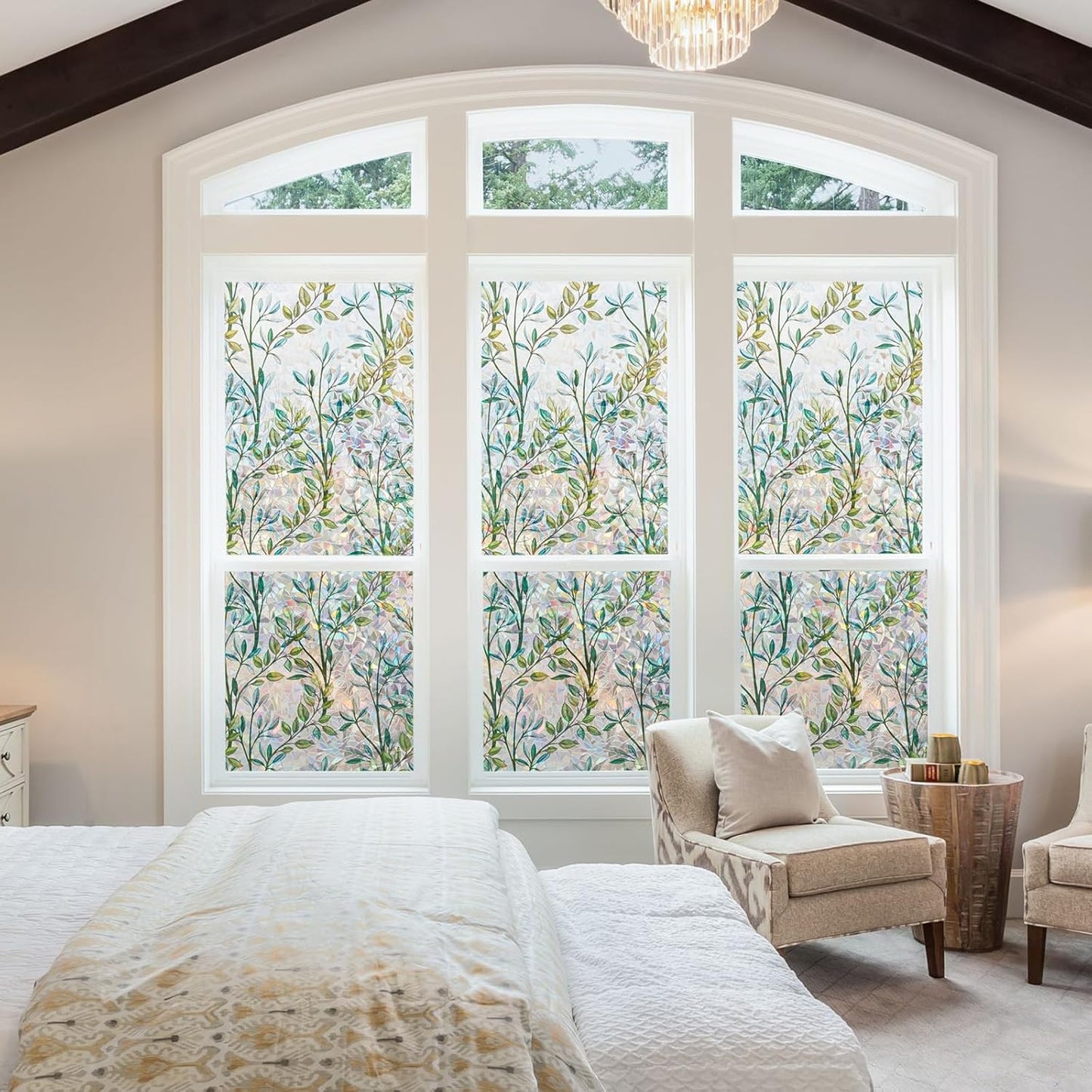 NINETREX Stained Glass Window Film 3D Decorative Cling, Sun Blocking Static Cling Removable Film for Glass Door, Home Decor Window Cover Non-Adhesive 29.5 x 157.4 inches, Leaf