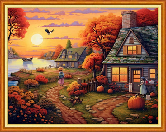 Dimxvean Stamped Cross Stitch Kits,Cross Stitch Kits for Adults Beginners,Embroidery Kits Full Range of Cross Stitch Stamped Kits Needlepoint Kits Cross Stitch Patterns-Seaside Home 16x20 inch