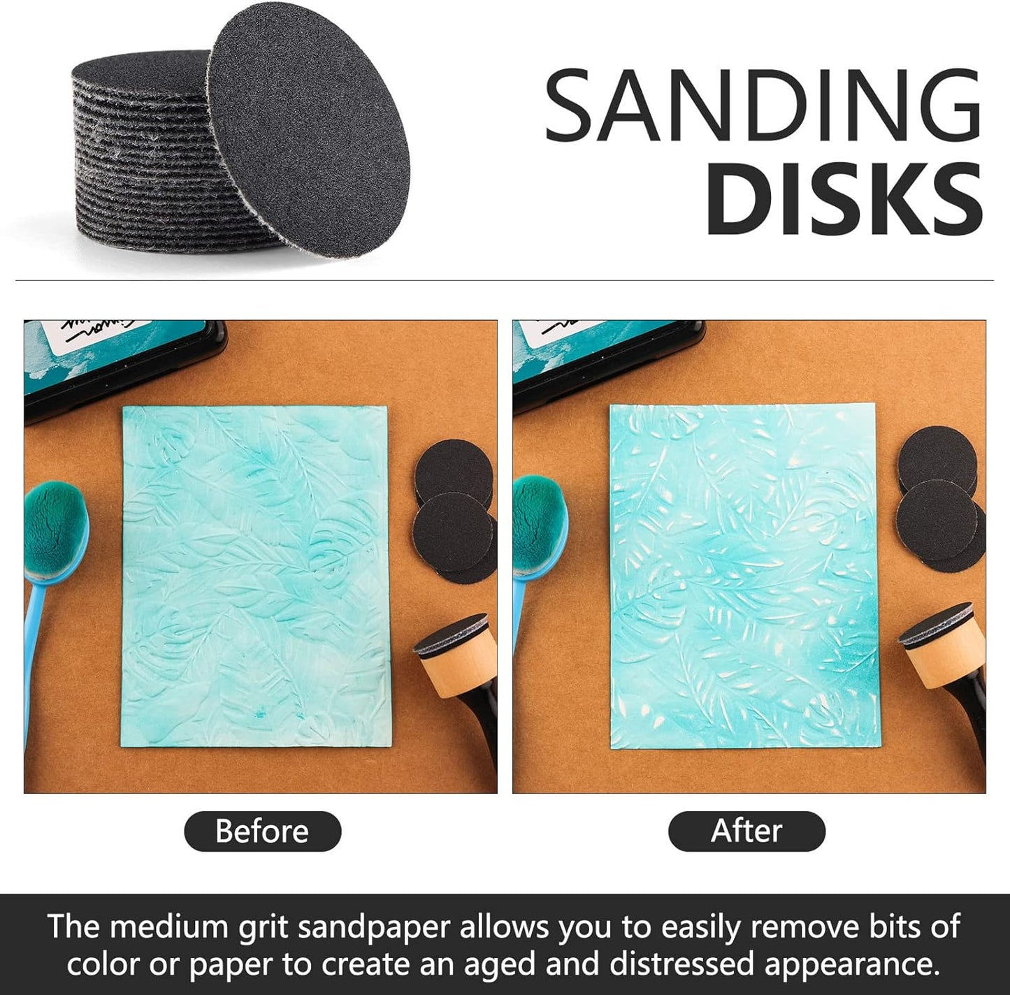 129PCS Mini Ink Blending Tool Set ,Include 3PCS Mini Ink Blending Tools and 86PCS Replacement Foam Pads Drawing Distressing Blending,40PCS Medium-Grit Sandpaper Sanding Disks for sanding & distressing