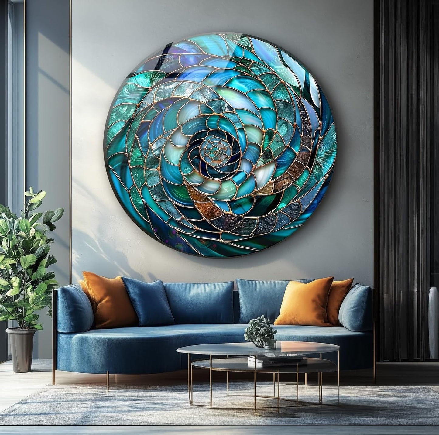 My Photostation.com 10''(25cm) Diameter Ocean Vortex Spiral Round Glass Wall Art Tempered Glass Printing Wall Decor Large Wall Art Wall Hangings