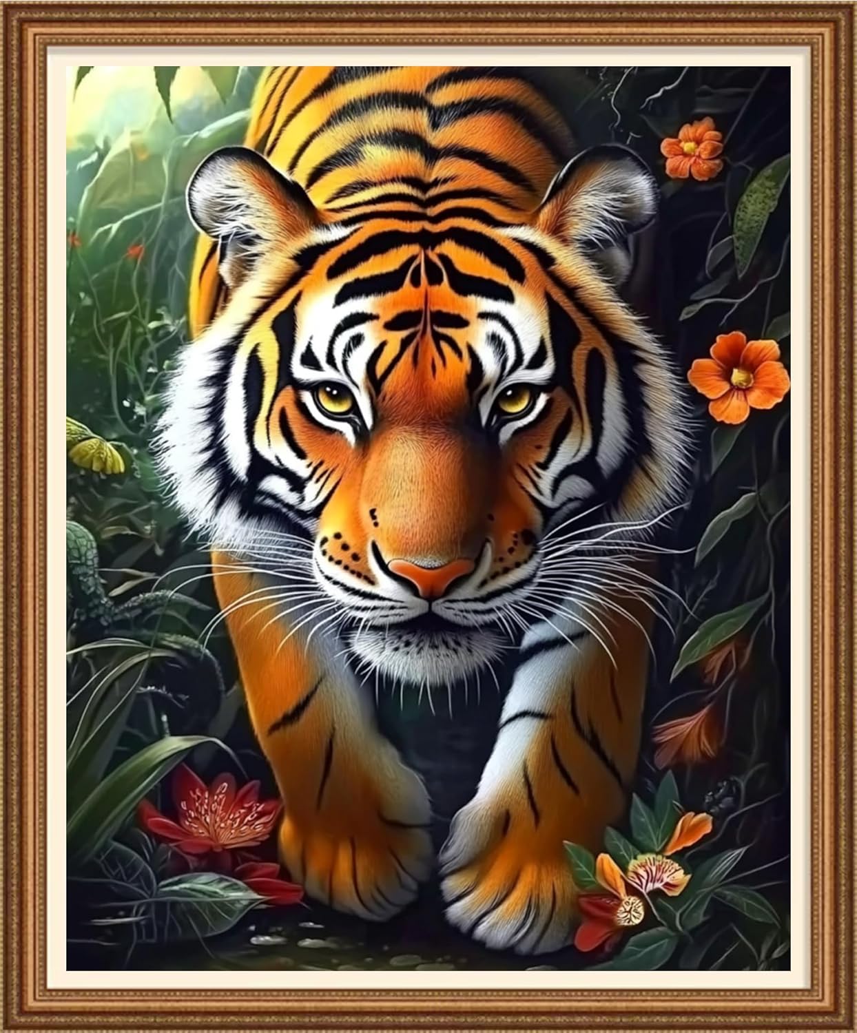 Disnesart Cross Stitch Stamped Full Embroidery Kits DIY 11CT Cotton Thread Printed DIY Needlepoint Kits Craft Needlework Set Cross-Stitch Stamped Sets-Forest Tiger 16x20 inch