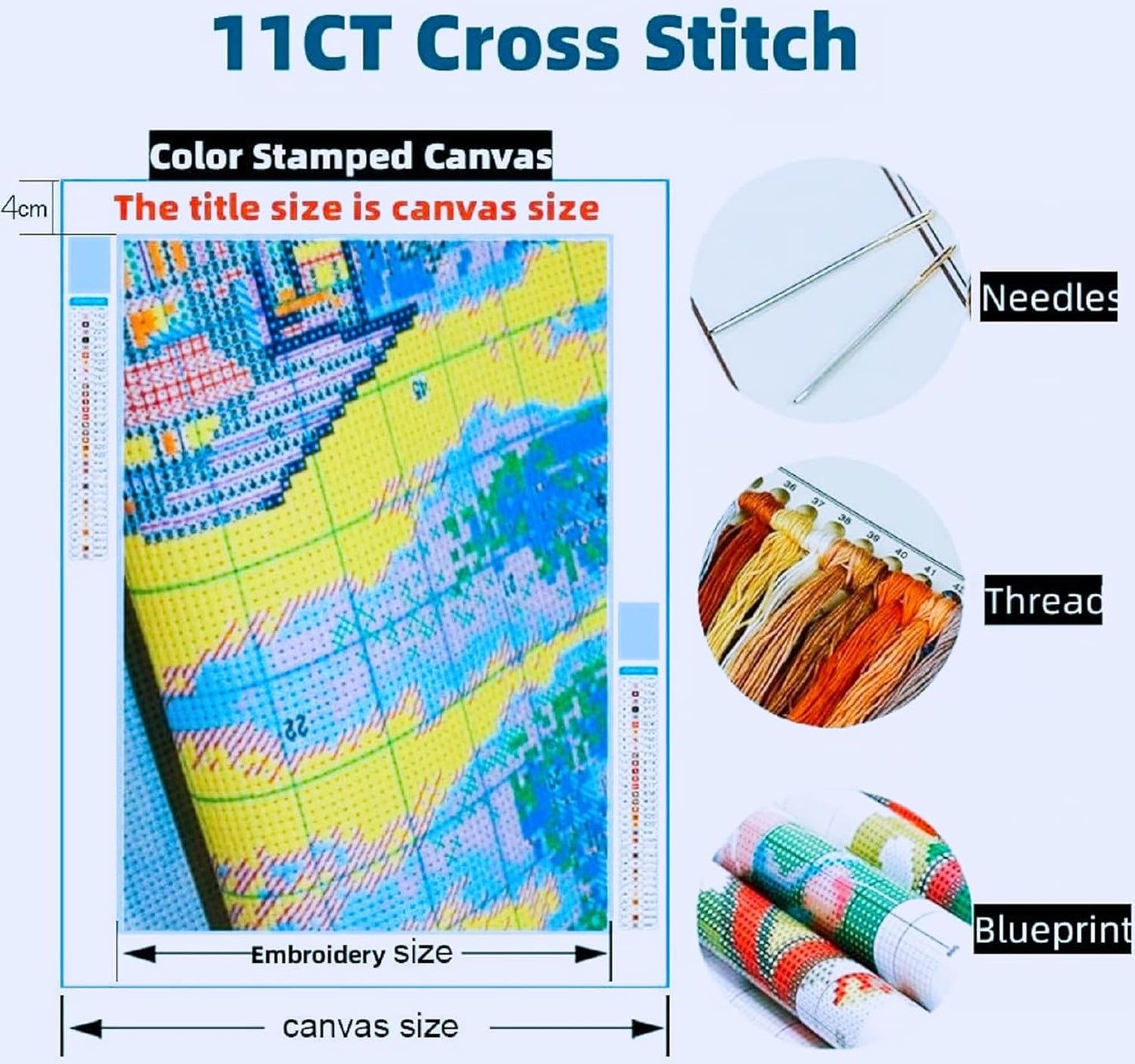 Joyhoor Stamped Cross Stitch Kits for Beginners, Needlepoint Kits for Adults, 11CT Counted Embroidery Kits-Rainbow Wolf 18x18 inchs