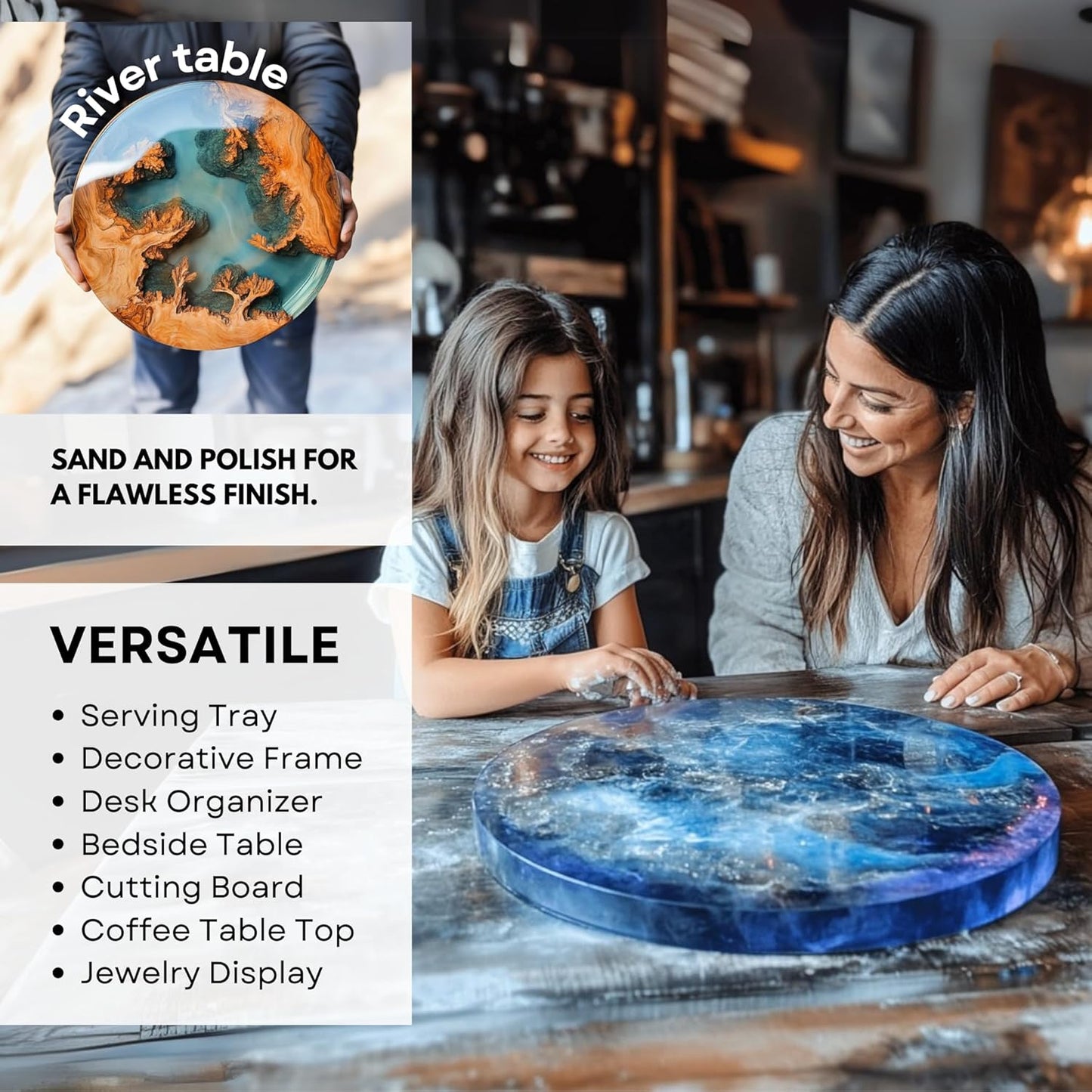 Alaskey® Premium Round Resin Table Silicone Mold 14"x2" | Durable, Reusable, No Seal Required | Large Epoxy Resin Mold for DIY Effortless River Table, Coasters, Cutting Boards, Charcuterie, and Crafts