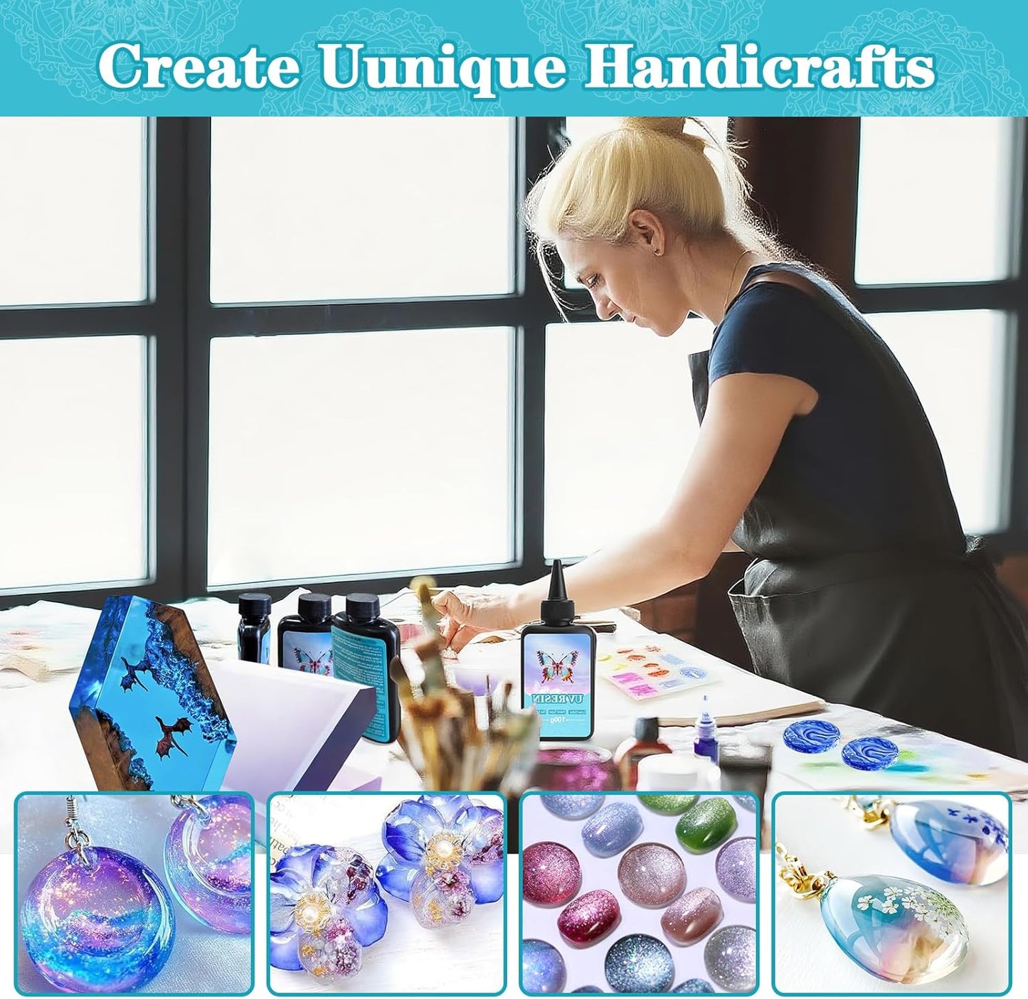 EKACO UV Resin, 400g UV Epoxy Resin Type Fast Curing Premixed Low Odor Super Clear Hard UV Epoxy for DIY Craft Decorations, Beginners Jewelry Making and Resin Art