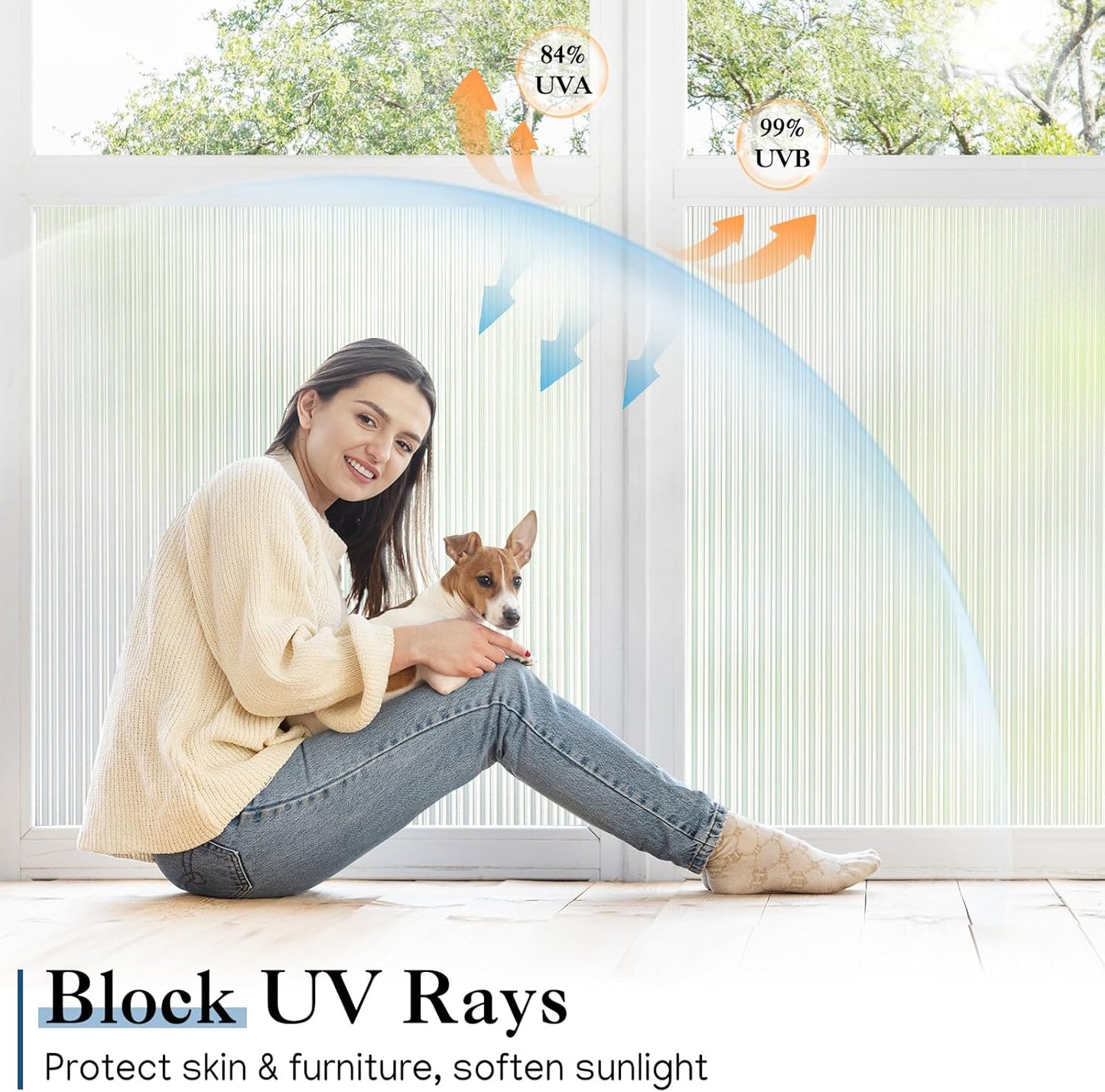 Haton Reeded Glass Window Privacy Film, Frosted Glass Window Film, Static Cling UV Blocking Stickers, Decorative Removable Cover for Bathroom Door Office, Non Adhesive 35.4" x 157.4"