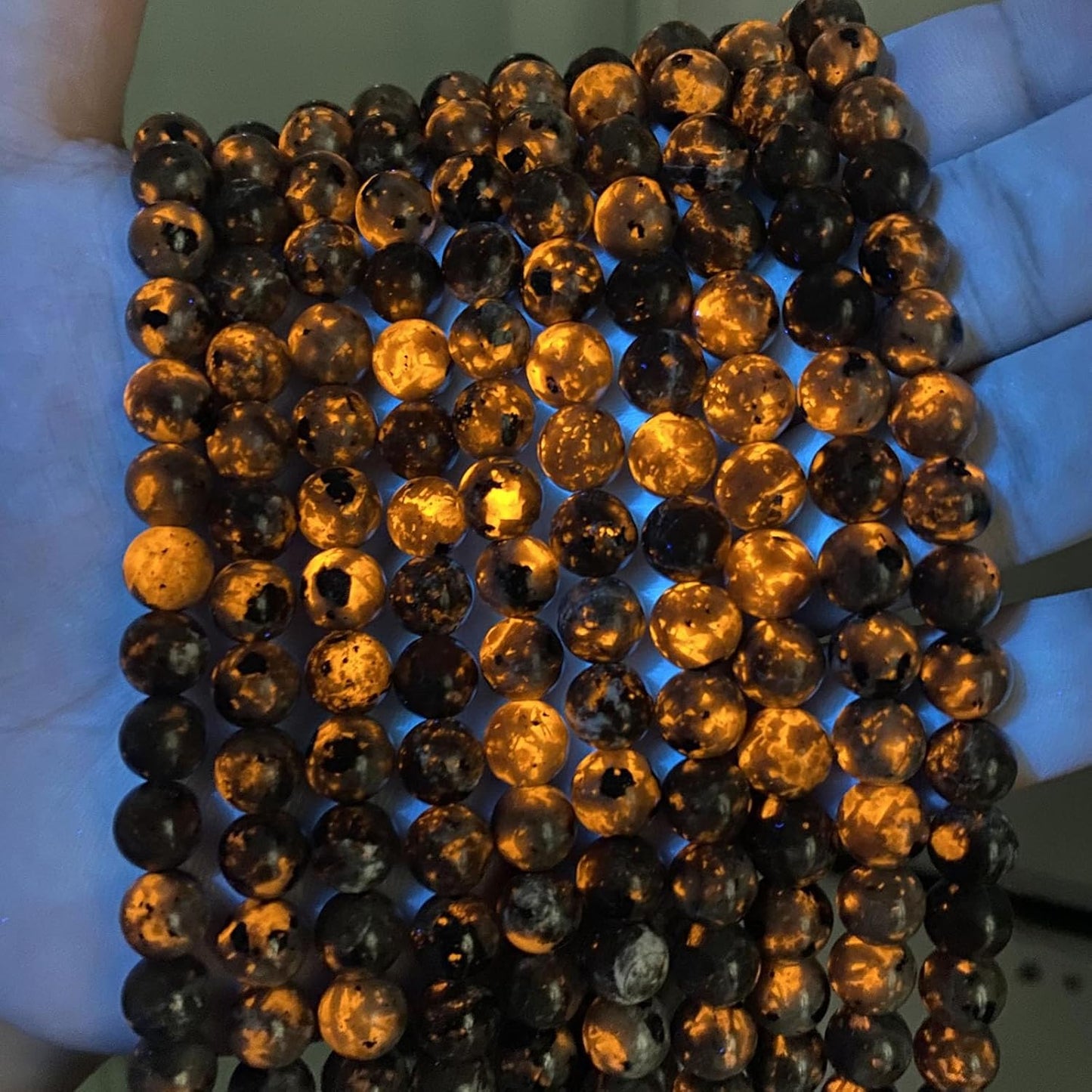 72pcs 10mm Natural Flame Yooperlite Stone Beads Round Healing Energy Power Stone Beads for Jewelry Making DIY Bracelet Necklace Earrings 32" 2 Strands