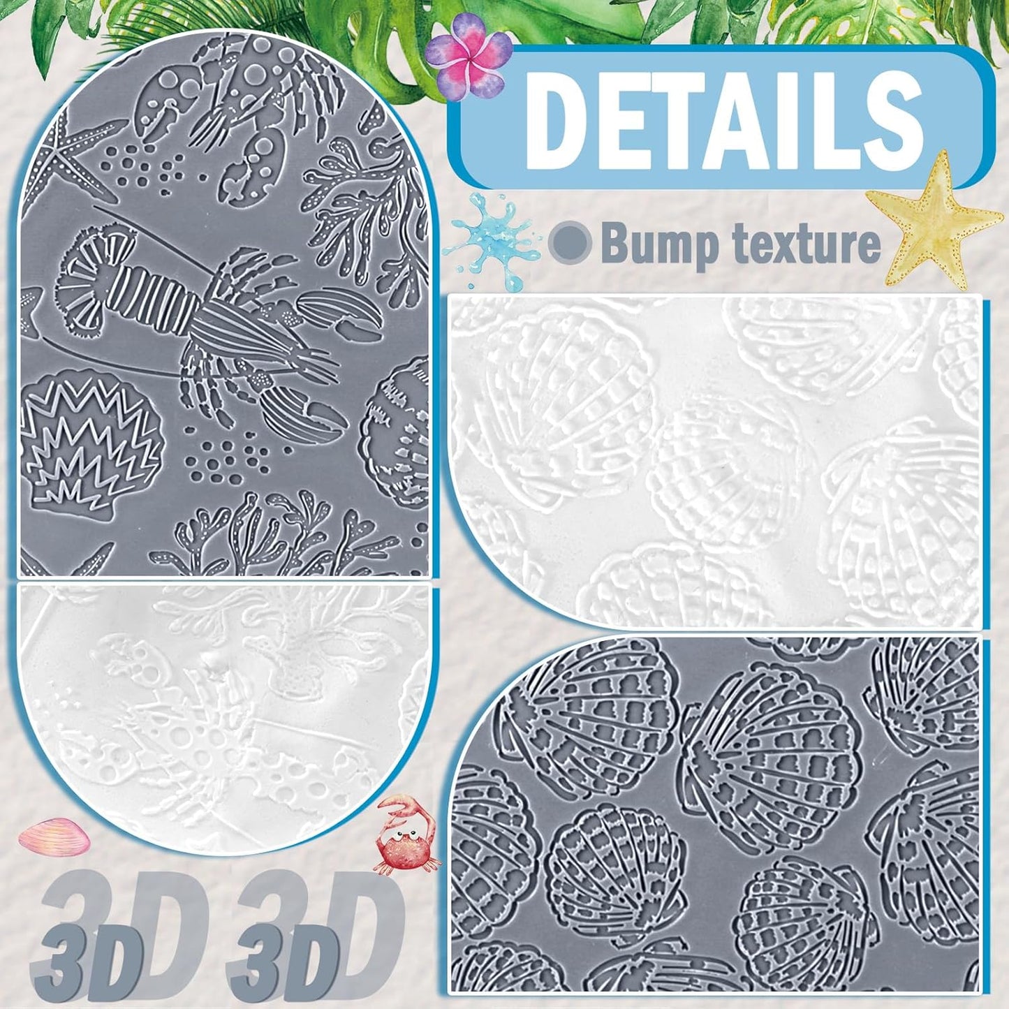 12pcs Polymer Clay Texture Sheets Set Works with Polymer Clay Cutter Embossing Clay Texture Roller DIY Sheets for Jewelry Earring Making DIY Craft Supply (Summer)