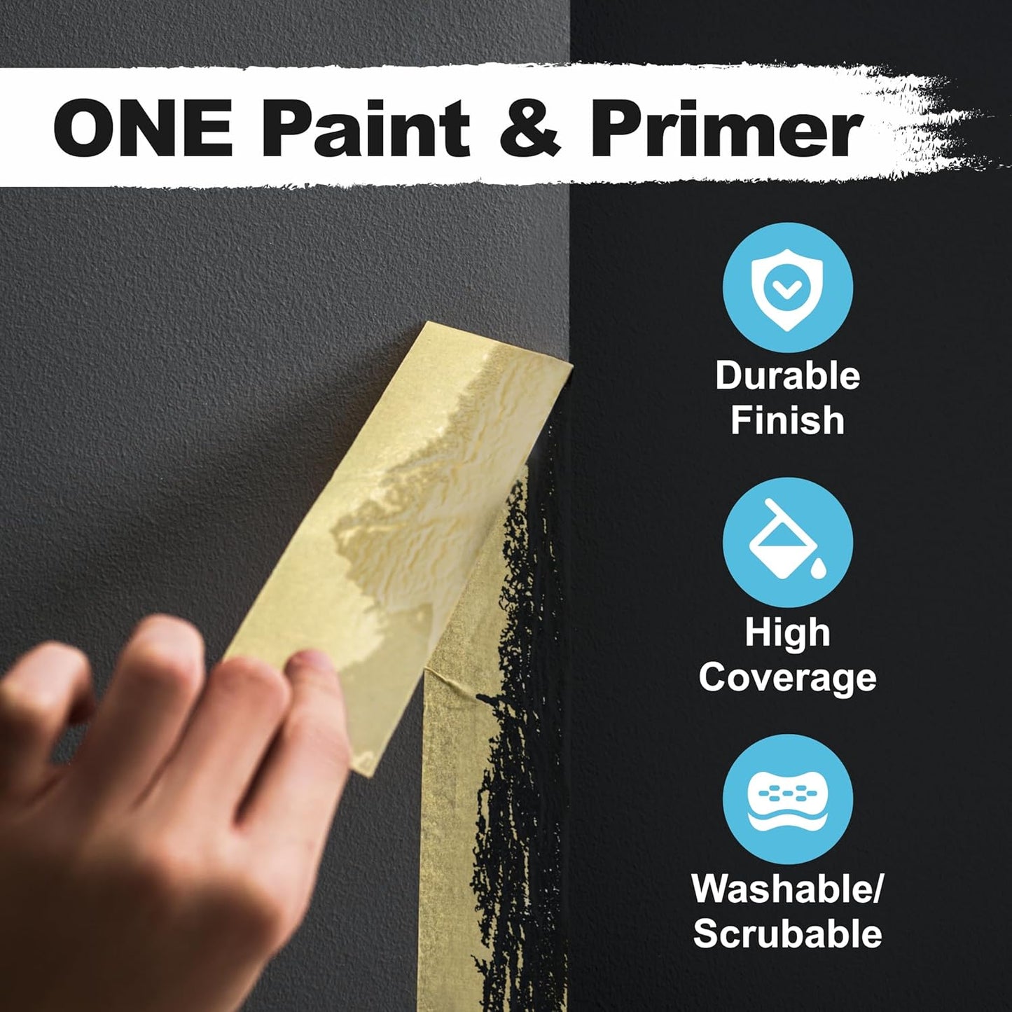 Kompozit ONE Ultra Cover Interior/Exterior/Chalkboard Black 100% Acrylic Paint & Primer 1 Gallon, Flat. High Durability and Scratch-Resistant Paint. Made in USA. Low VOC.