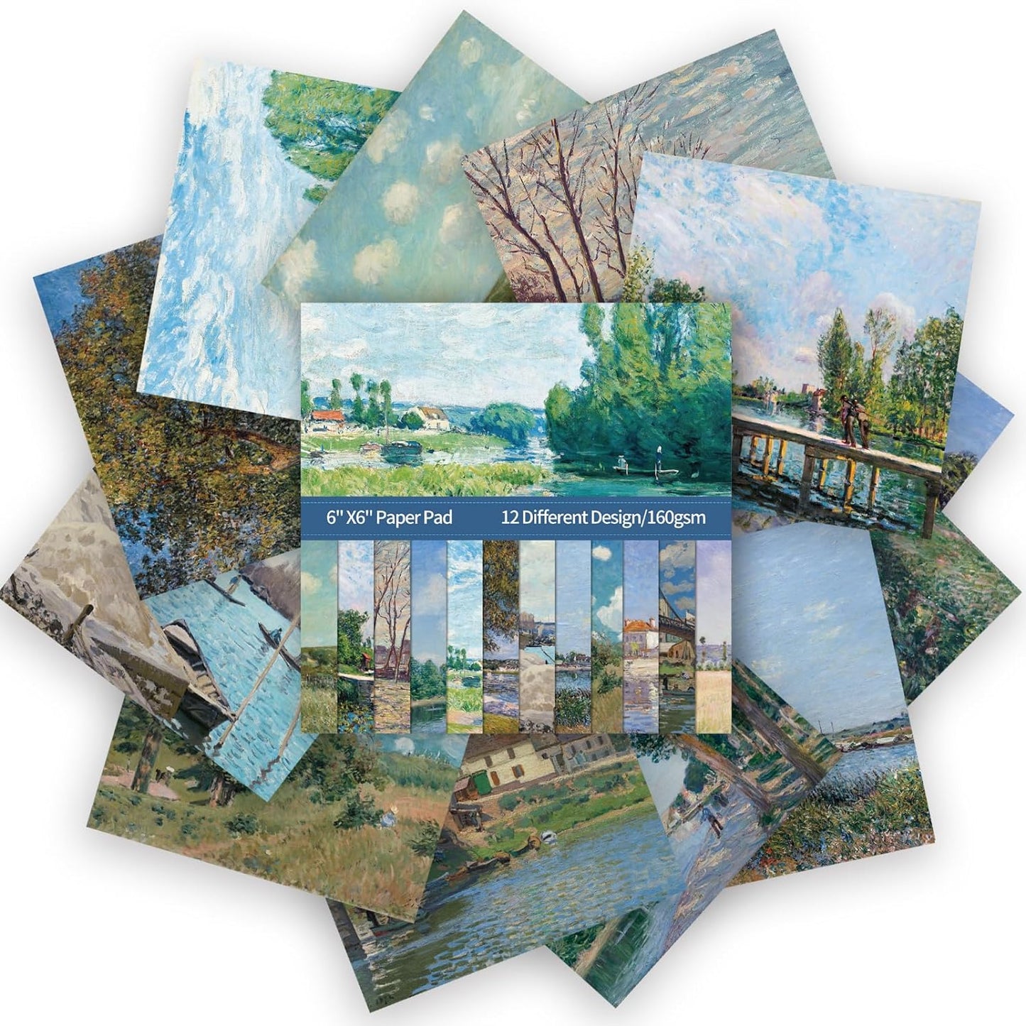 24 Sheets 12 Designs Scrapbook Paper Pad,6"×6” Single-Sided Decopodge Craft Cardstock Paper, Christmas Scrapbooking DIY Decorative Background Cardmaking Supplies.Famous Paintings