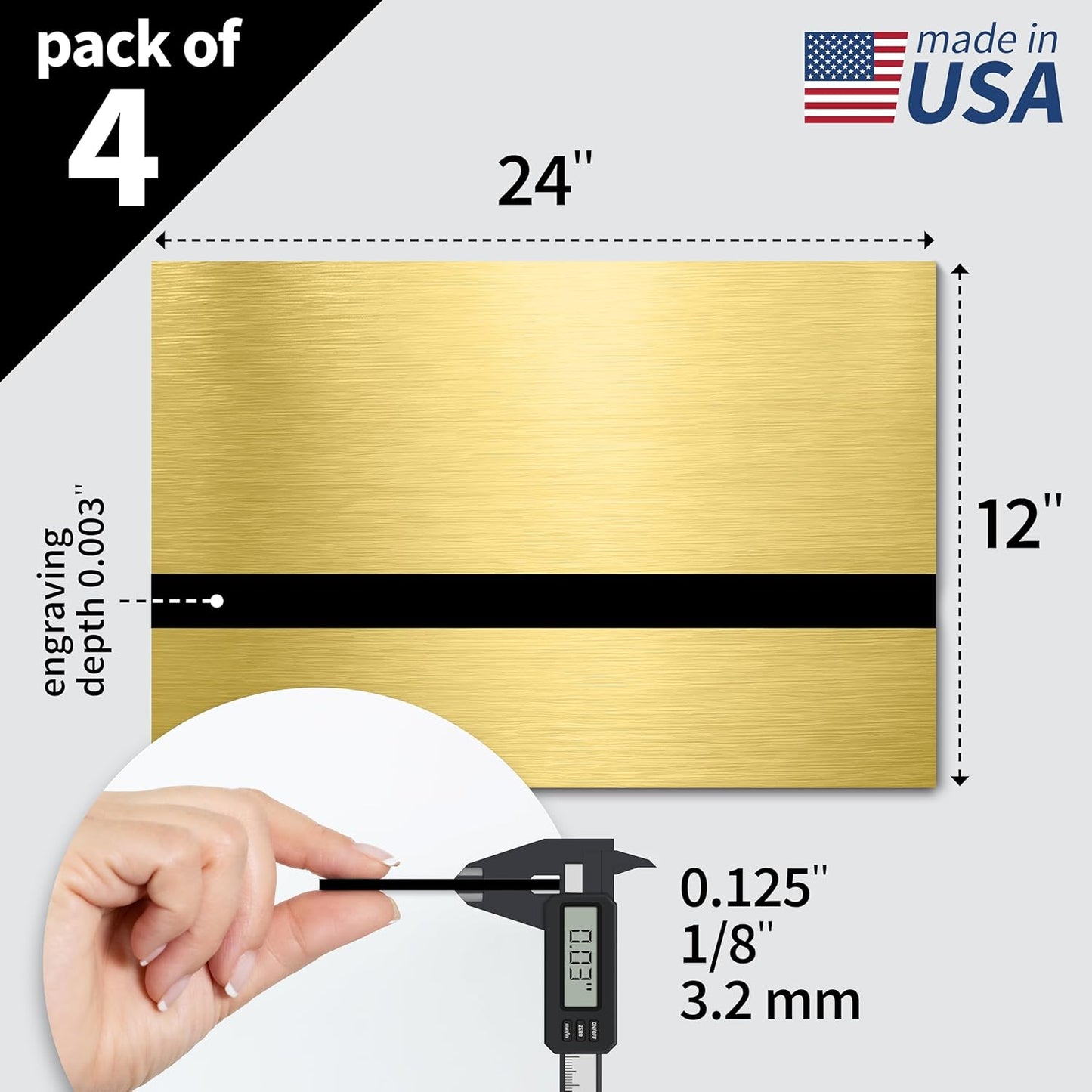 Trotec | Metallic Looking Acrylic Sheet | 12"x24"x1/8", 4 Pcs | Brushed Gold/Black | Metallic Finish - Scratch Resistant for Laser Engraving & Cutting,Printing,Glowforge,Name Plate | USA Made