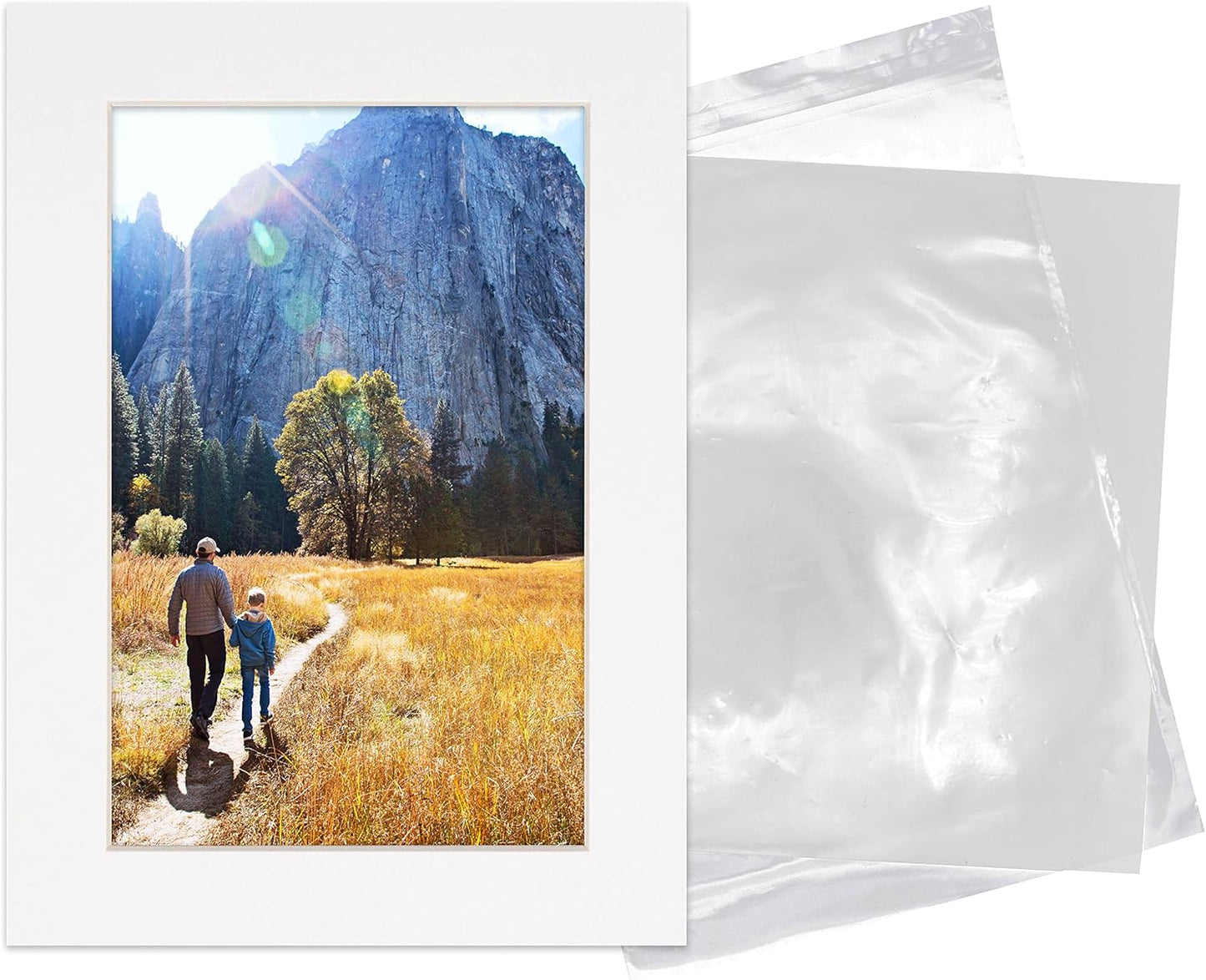 5x7 Mat for 8.5x11 Frame - Precut Mat Board Acid-Free Show Kit with Backing Board, and Clear Bags White 5x7 Photo Matte Made to Fit a 8.5x11 Picture Frame Matboard for Framing, Pack of 25 Mats
