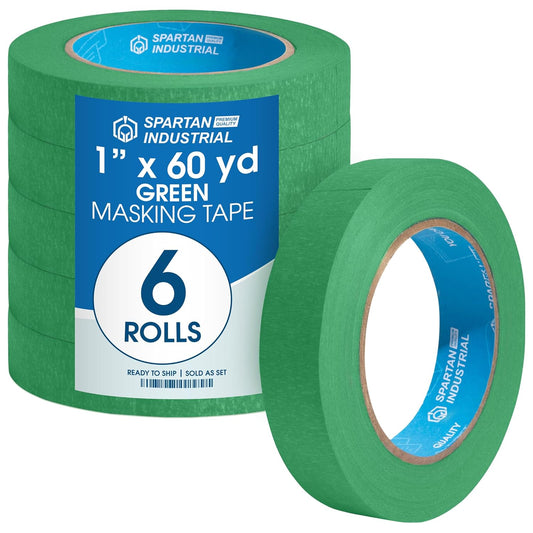Spartan Industrial - 1" X 60 yd Green Tape - 6 Colored Masking Tape Rolls for Home, Office, School Use - No Residue, 5.5 Mil