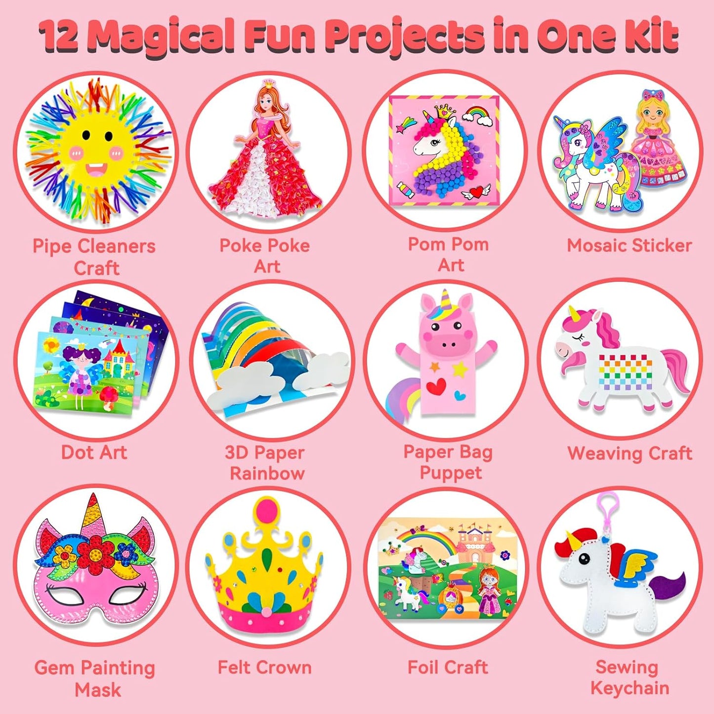 7july Unicorn Craft Box-12 Fun Arts and Crafts for Kids Ages 4-8,Educational Creative Toys, Art and Crafts Projects & Activities Kit with Supplies,Gift for Girls 3 4 5 6 7 8 Years Old