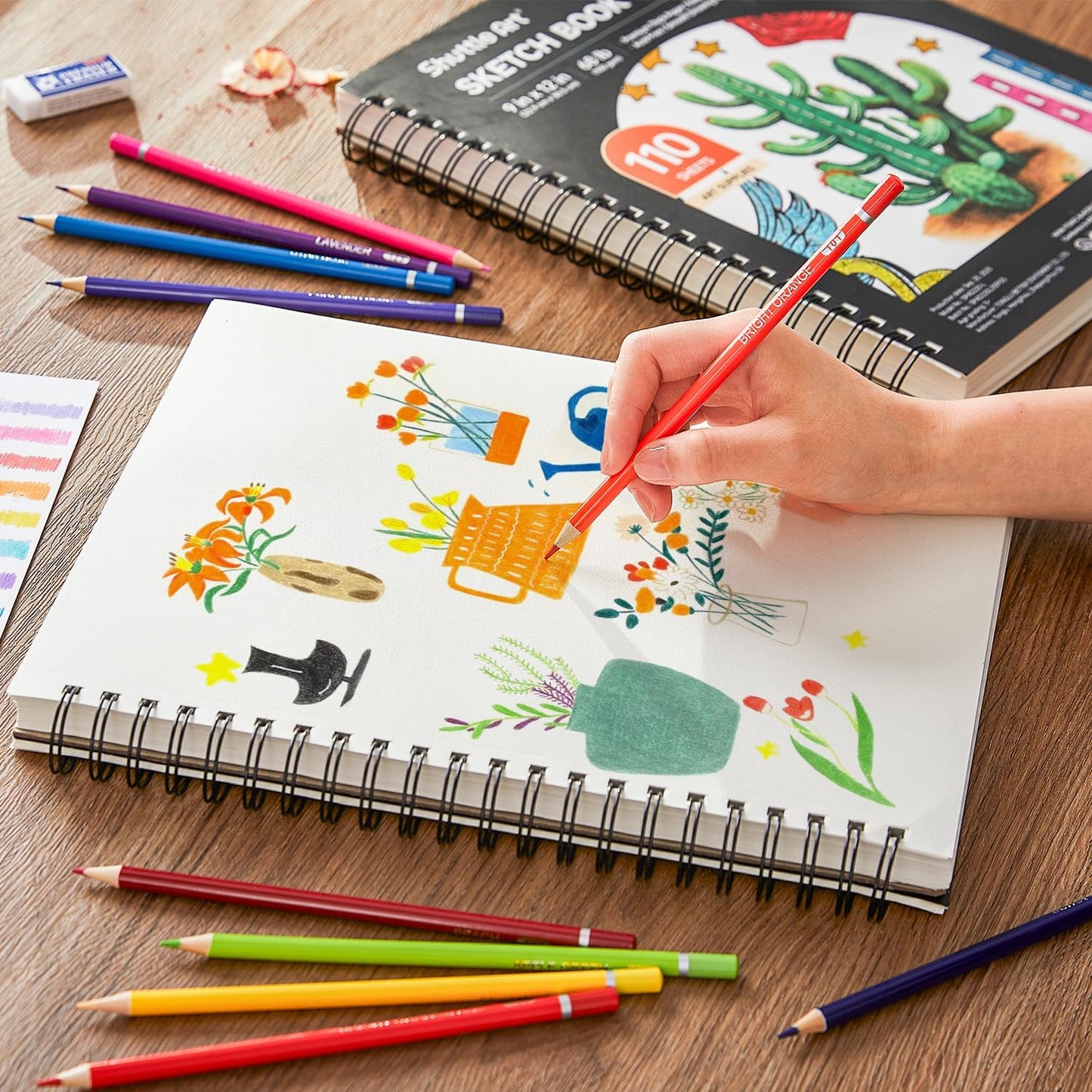 Shuttle Art 9x12” Sketchbook, 220 Sheets Total, Pack of 2(110 Sheets Each), 68lb/100gsm Thick Paper, Spiral Bound Mixedmedia Sketch Pad, Acid-free Drawing Pad for Kids Adults Artists Sketching Drawing