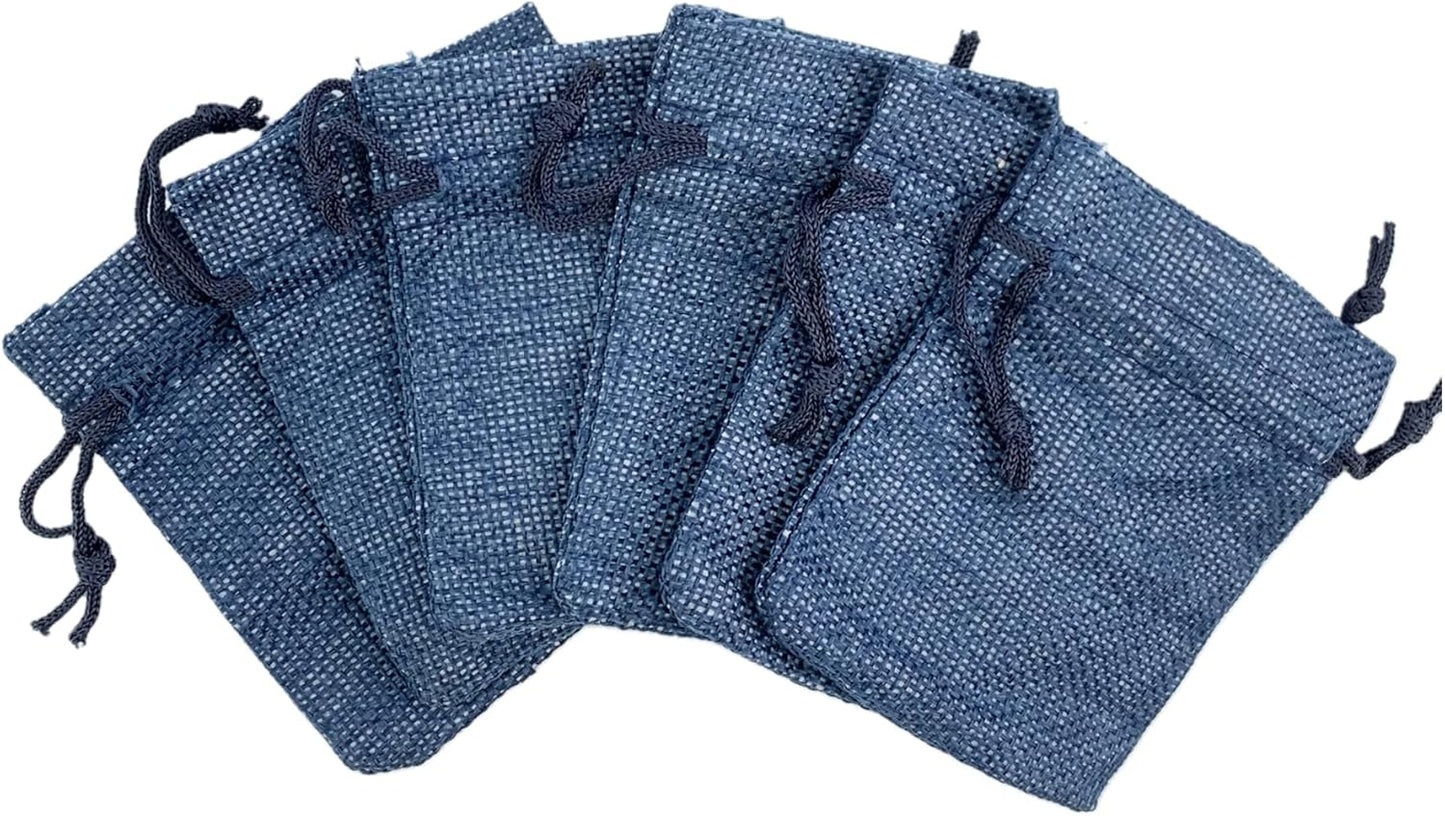 Palmhomee Pack of 25 Navy Blue Burlap Gift Bags with Drawstring Linen Pouches (2.8x3.6 Inch) for Wedding, Birthday, Party Favors and DIY Craft