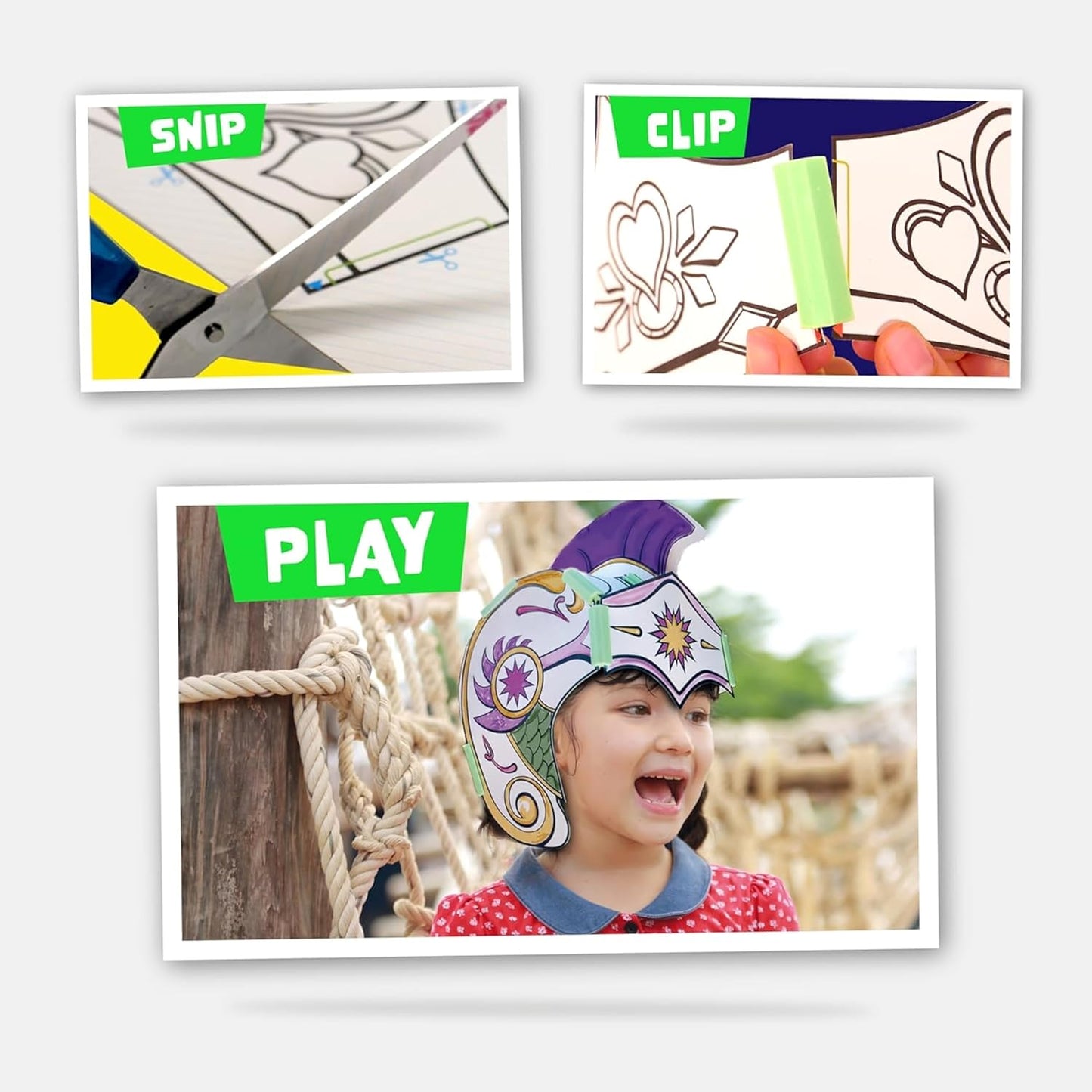 JUNKO Create Your Own Unicorn, Princess Crown & Warrior Helmet | Build and Color Paper Craft Kit for Girls | Ages 6-10