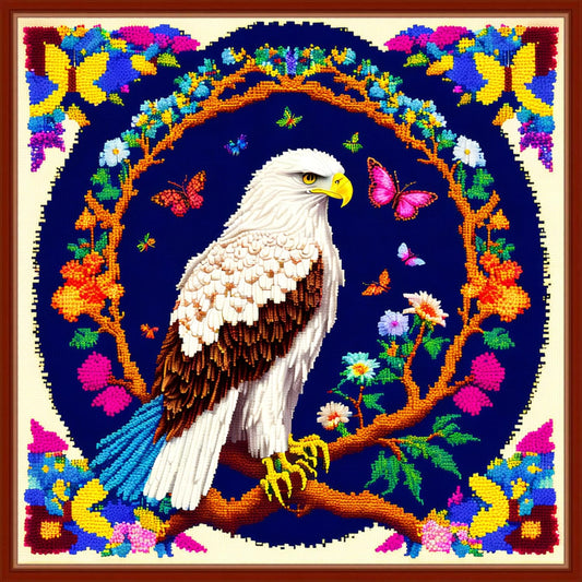 Dimensean Stamped Cross Stitch Kits Full Range of Embroidery Patterns Starter Kits for Beginners Adult or Kids DIY Cross Stitches Needlepoint Kits 11CT-Eagle Flower 17.7x17.7 inch