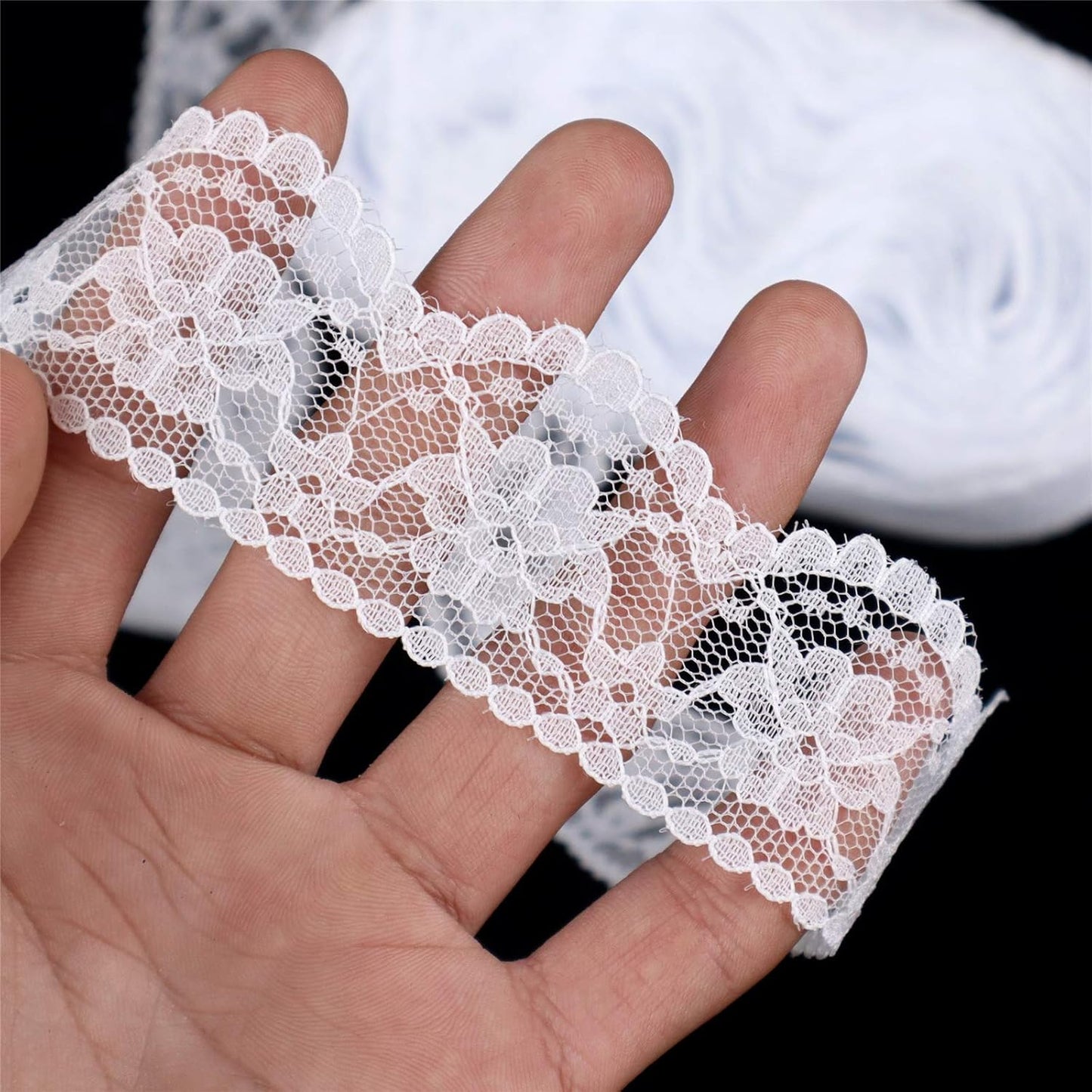White Lace Ribbon Sewing Flower Lace Trim for Crafts Bridal Wedding Decorations, Bouquet and Gift Packaging (1.4Inch, 22 Yards)