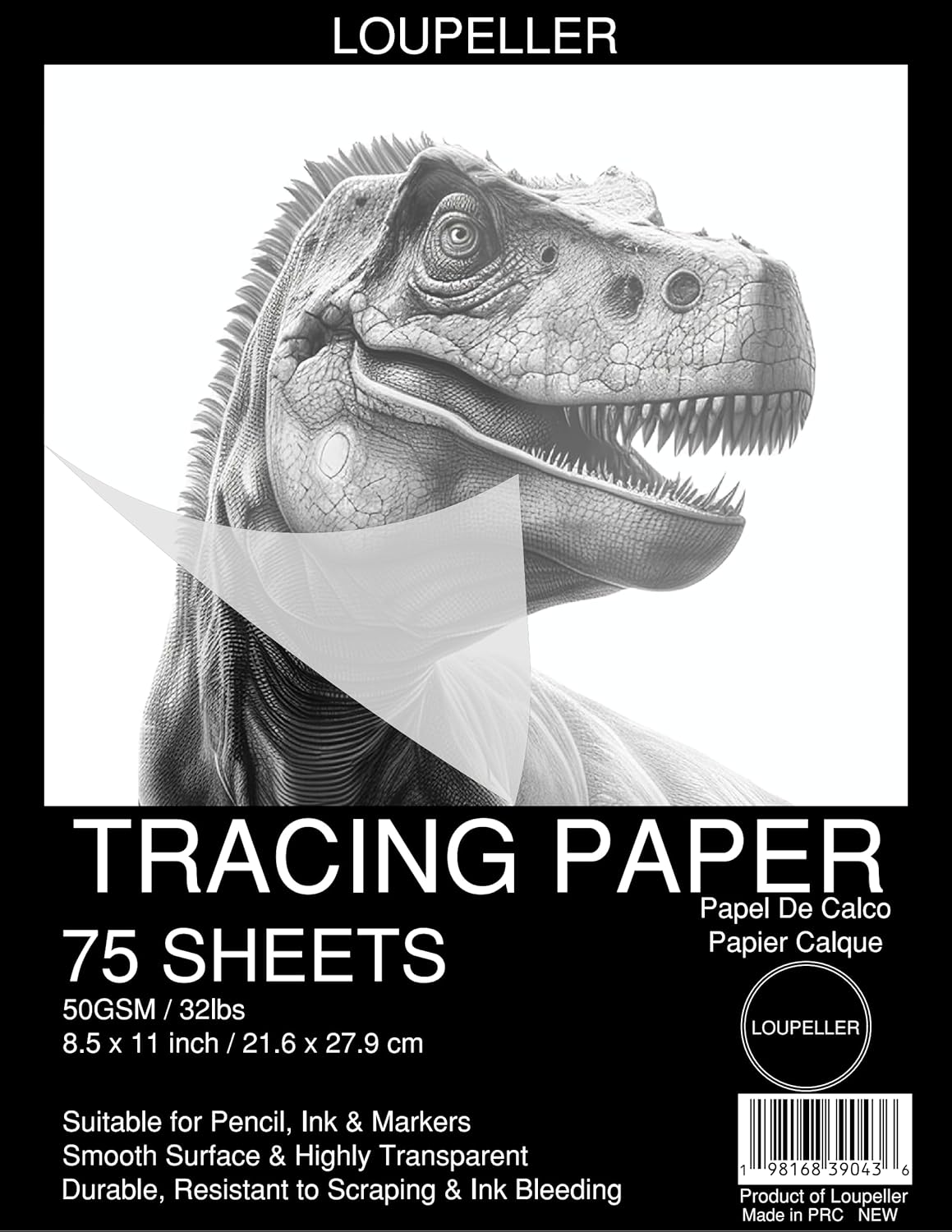 LOUPELLER 8.5” X 11” TRACING Paper for Drawing – 75 Sheets of 32LB / 50G – Wrinkle Free Highly Transparent Tracing Paper Pad – Works with Pen, Pencil & Marker – for Artists, Architects & Kids