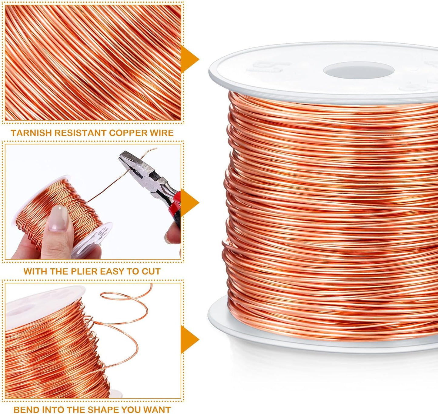 Funrous 5 Rolls 5 Size Jewelry Wire 18, 20, 22, 24, 26 Gauge Copper Wire Kit Jewelry Beading Bendable Craft Metal for Making Crafts, Sculpting with a Pliers(Copper)