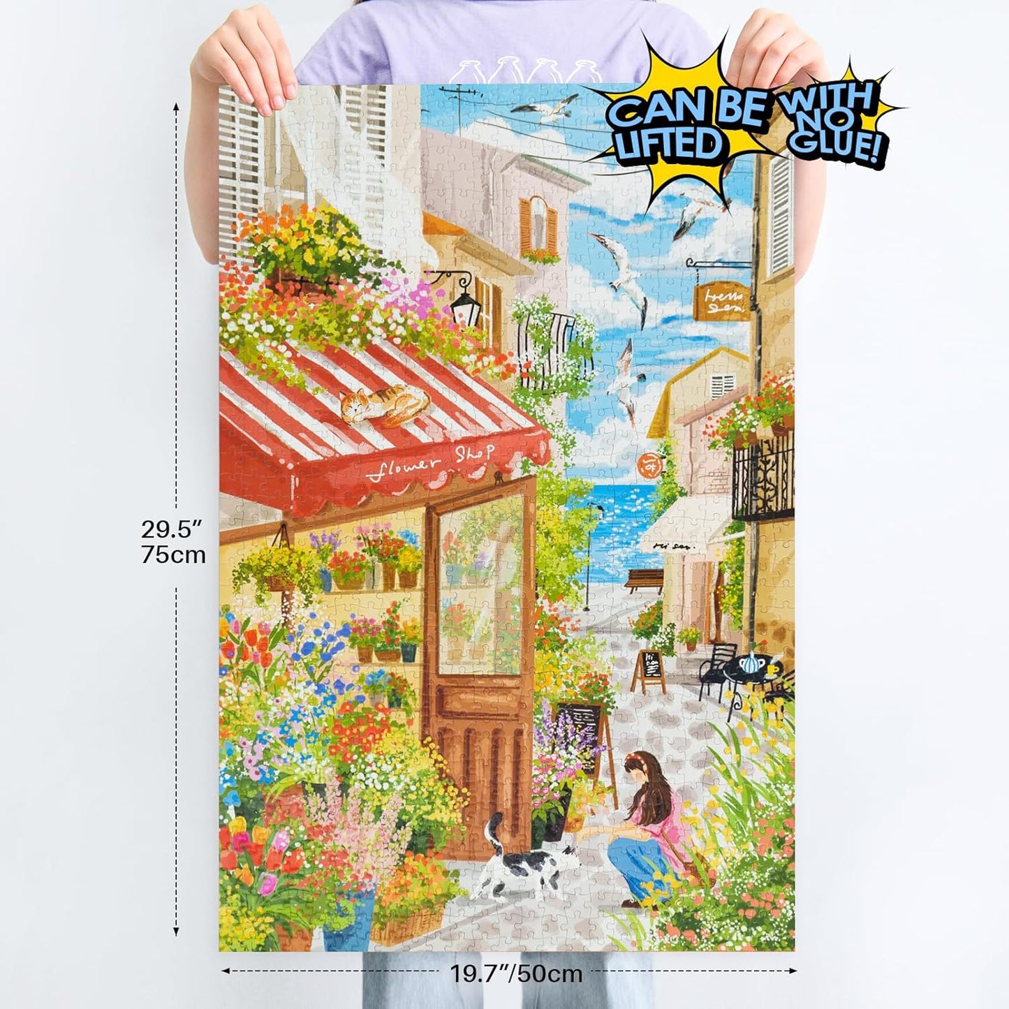 MOMIBOOK Jigsaw Puzzles 1000 Pieces Puzzle for Adults of Sea Breeze Florist, Painting Image Seaside Flower Shop Difficult Challenging Hard Impossible Puzzle Unique Christmas Birthday Gifts