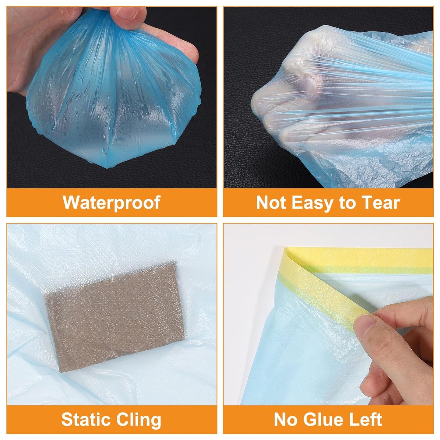 uxcell Pre-Taped Masking Film, 1.8ft x 66ft Plastic Paint Drop Cloth with Medium-Tack Painters Tape for Painting Spraying Protection Blue Film 3Pcs