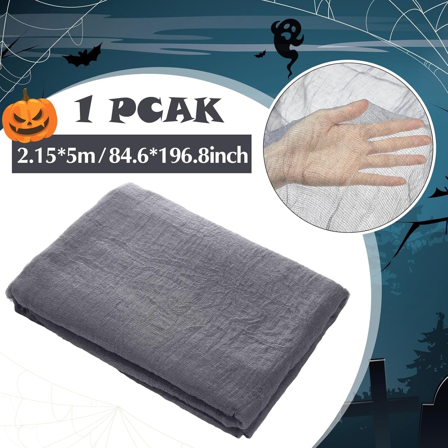Boao Halloween Cheese cloth 85 x 197 Inch Gray Cheesecloth Roll for Crafts Large Cotton Muslin Gauze Fabric for Halloween Outdoor & Indoor Spooky Decoration