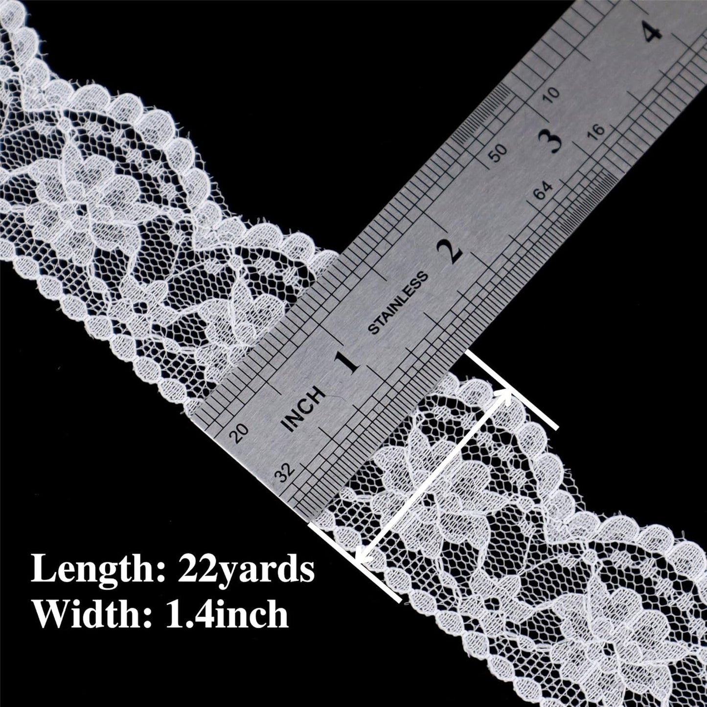 White Lace Ribbon Sewing Flower Lace Trim for Crafts Bridal Wedding Decorations, Bouquet and Gift Packaging (1.4Inch, 22 Yards)