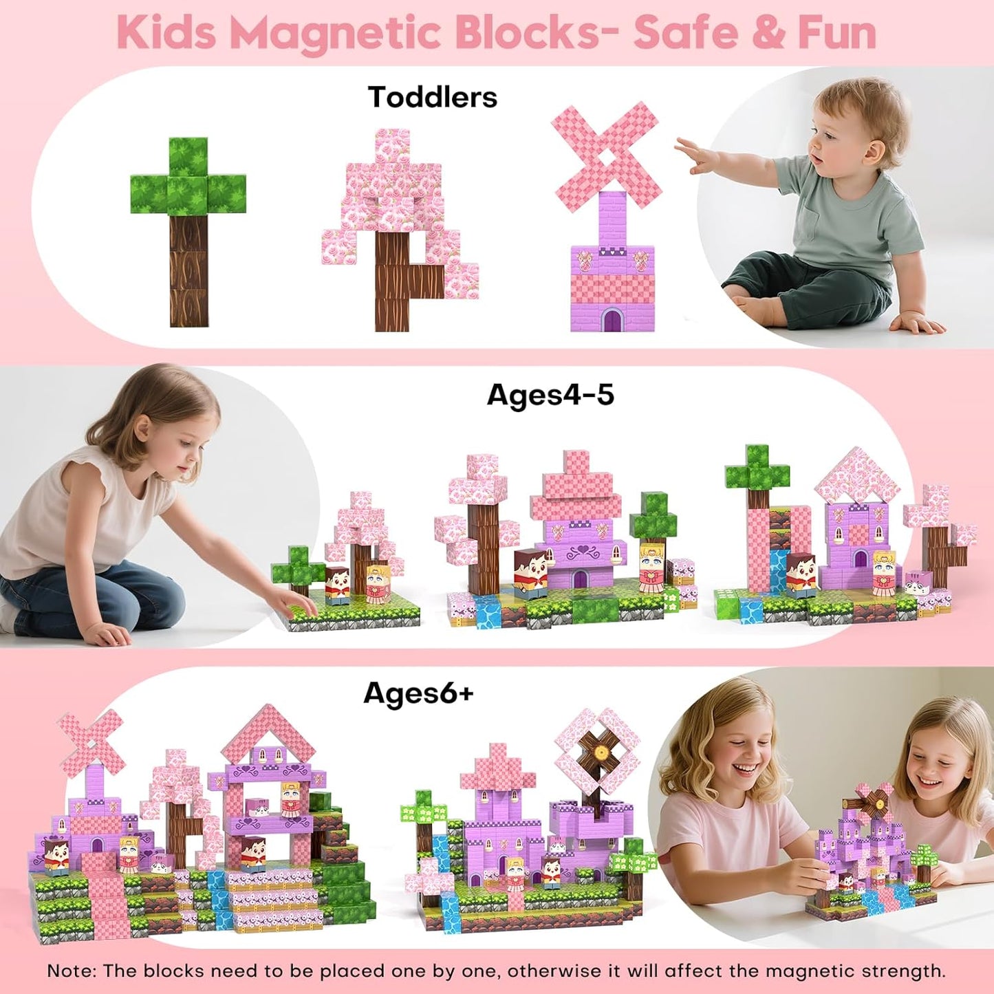 Magnetic Blocks, Magnetic Building Blocks 100pcs, STEM Sensory Toys with Princess Castle Build–Creative Magnet Tiles for Toddlers Ages 3+, Boys & Girls–Christmas Birthday Party Kids Gifts