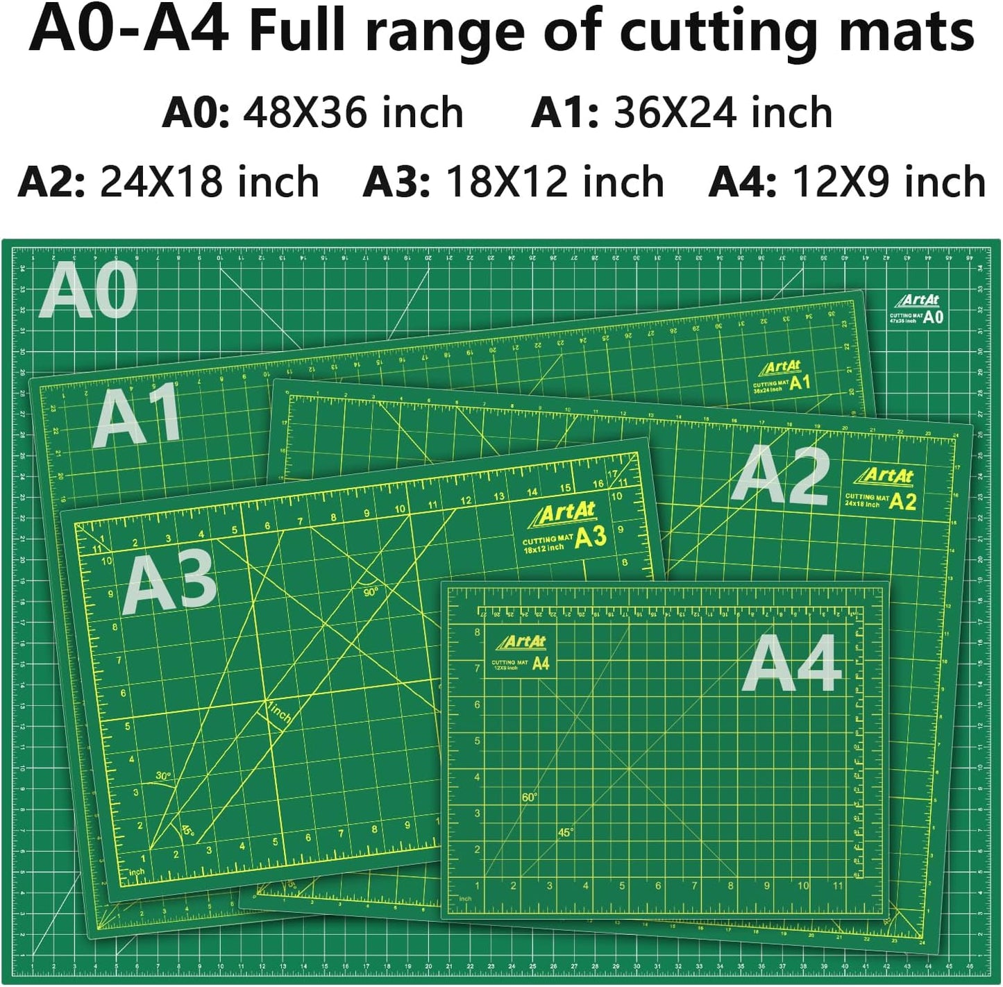 ArtAt Self Healing Cutting Mat: 18″x 24″ Green Double Sided, Non-Slip 5 Layers PVC Durable A2 Sewing Craft Mat for Rotary Cutter, Use for Quilting, Scrapbooking and Craft & Art Projects…