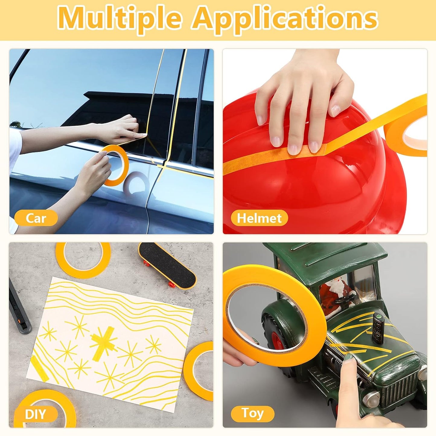 Epakh 4 Rolls Pinstripe Tape, Masking Tape in 1/16, 1/8, 1/4 and 1/2 Inch Wide, for Painters Automotive DIY Car Auto Paint Art(Yellow,52 yd)