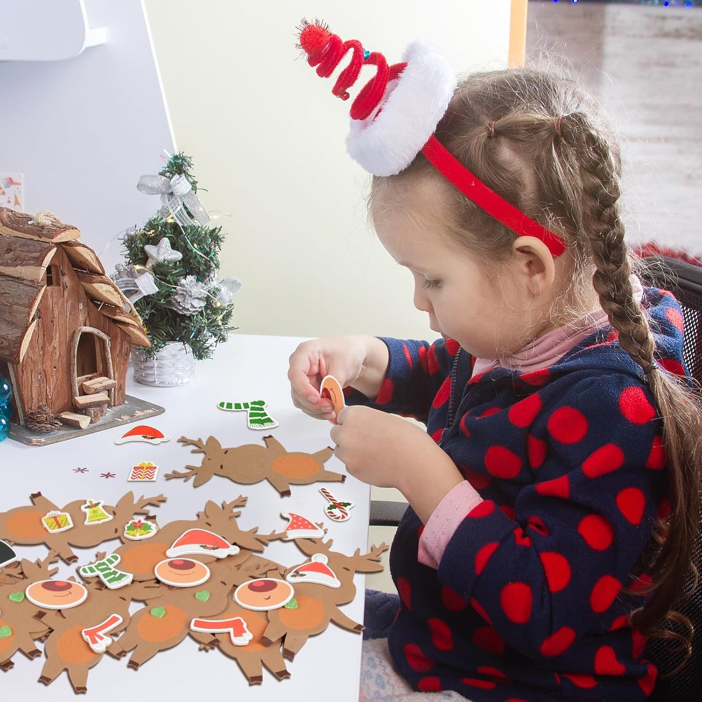 Fennoral 12 Pack Reindeer Crafts for Kids Make You Own Reindeer Foam Stickers Ornament DIY Christmas Arts and Crafts fo Kids Girls Boys Chirstmas Party Supplies Christmas Tree Decoration