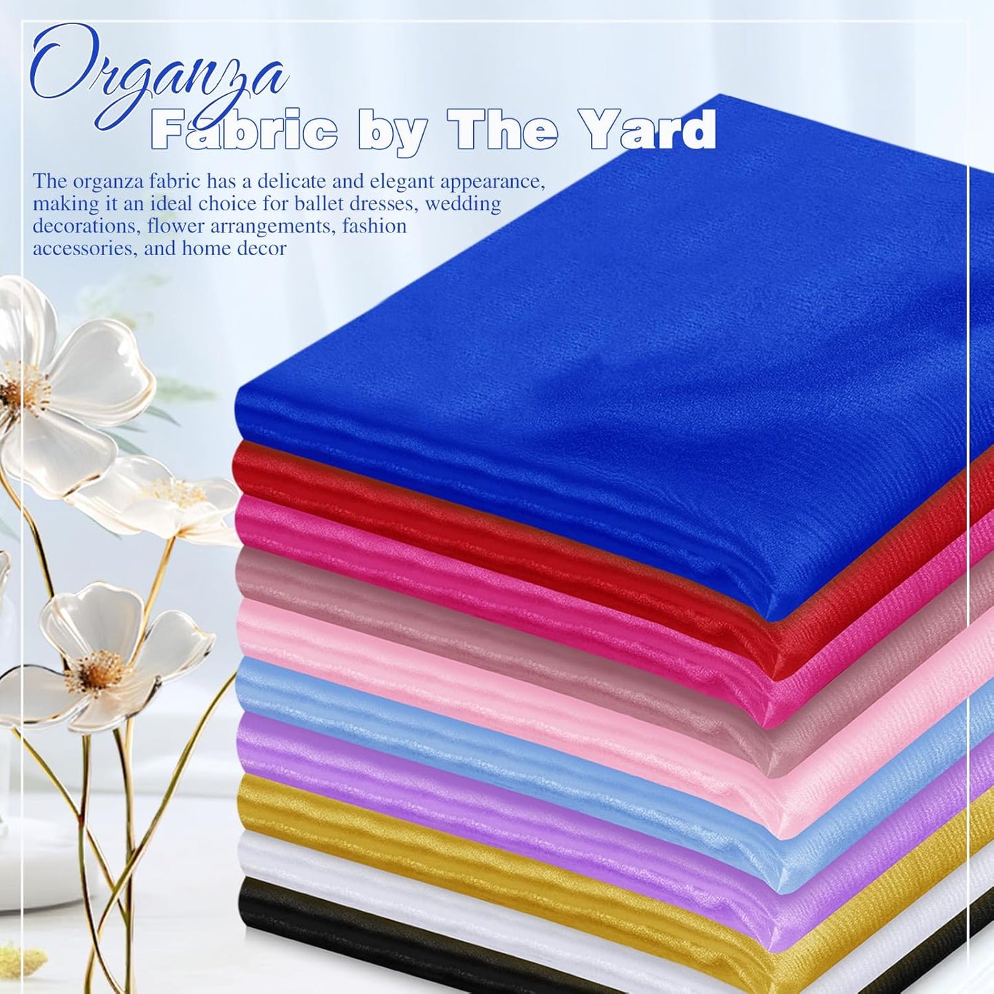 VACVELT Sheer Organza Fabric by The Yard, 60 Inch Wide Royal Blue Organza Fabric Bolt Bridal Sheer Tulle Fabric, Silk Organza Fabric Roll for Wedding Party Decorations Backdrop Curtain (1 Yard)