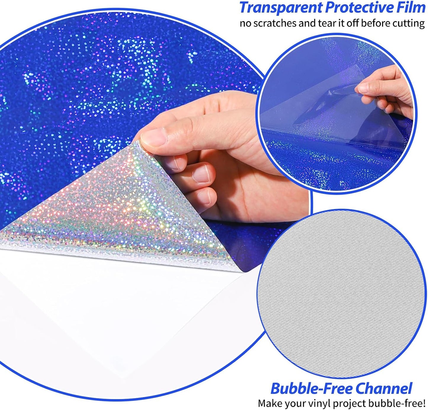 GIRAFVINYL Holographic Glitter Permanent Vinyl Bundle, 9 Assorted Colors 12-Inch Sheets, Glitter Vinyl Permanent Self-Adhesive Durable for Indoor/Outdoor Crafts, Easy to Cut/Weed with Protective Film