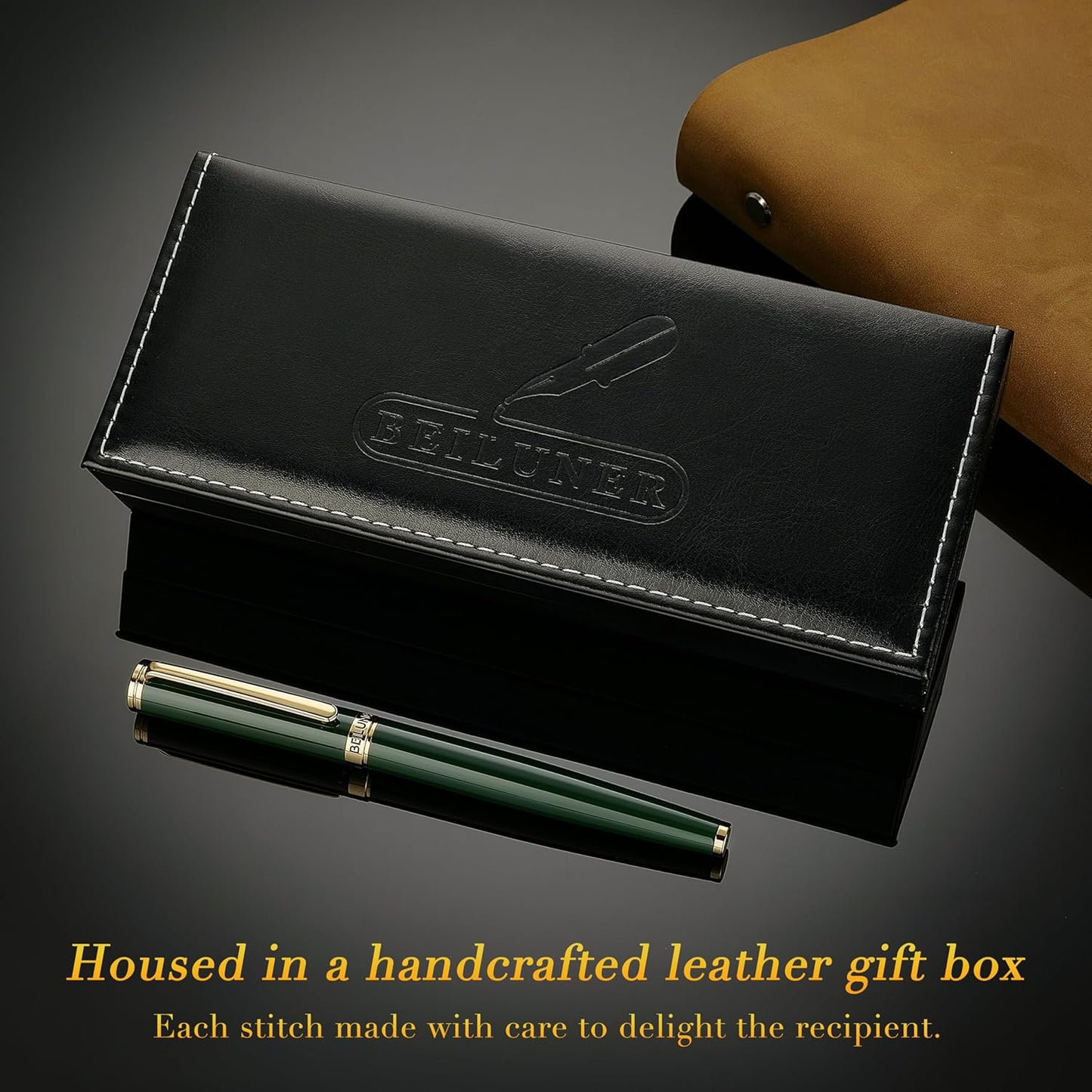 BEILUNER Racing Green Fountain Pen,Stunning Luxury Pens with 24K Gold Finish, Gorgeous 24K Gilded Nib(Fine), Trustworthy Gift for Men&Women -Ink Converter-Elegant, Graduation,Fancy Pen for Writing